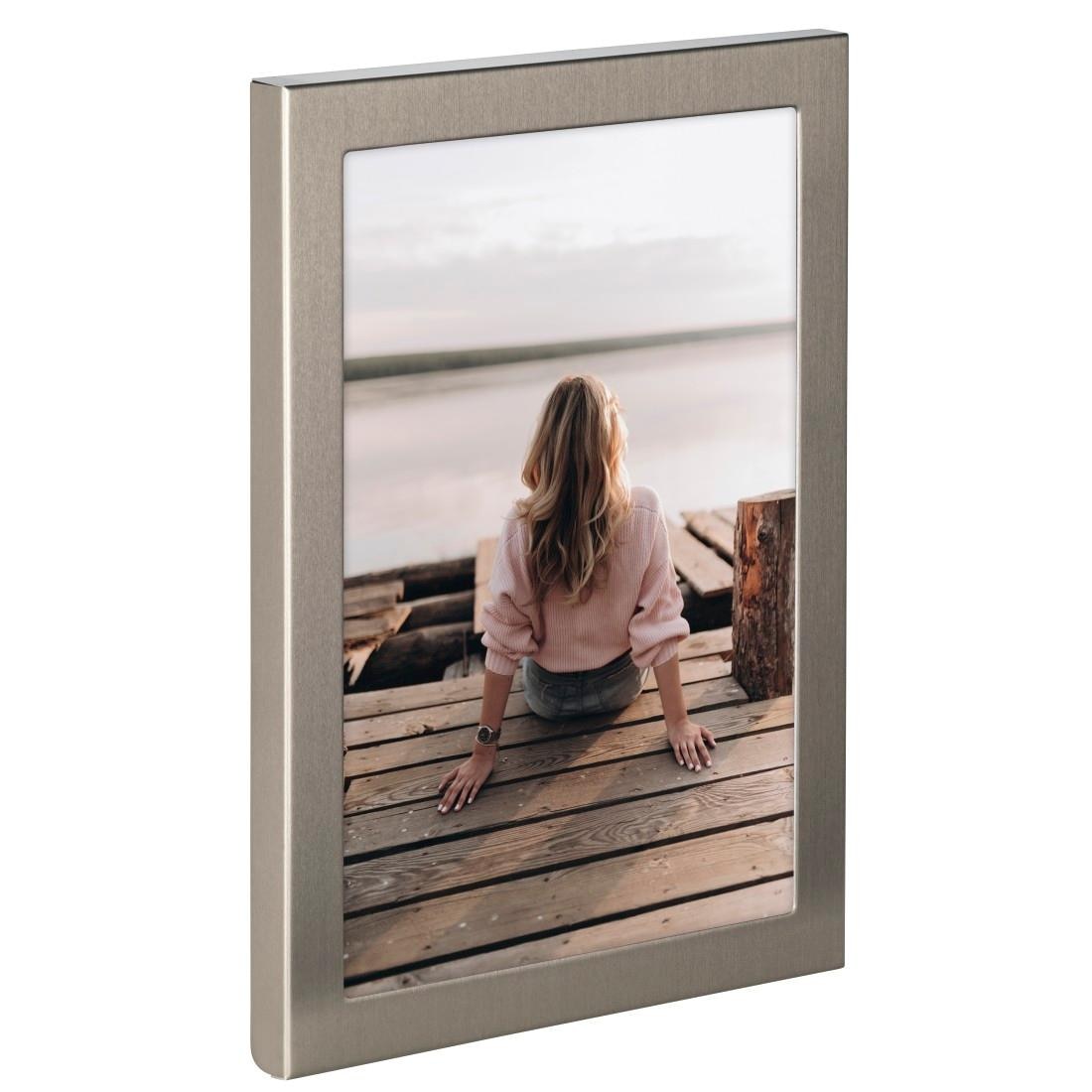 Hama Bilderrahmen »Bilderrahmen 13 x 18 cm für 1 Bild, zum Aufhängen und Stellen, Silber«, für 1 Bilder, (1 St.), Portraitrahmen, Aluminium, Hochformat, Querformat, Tischaufsteller