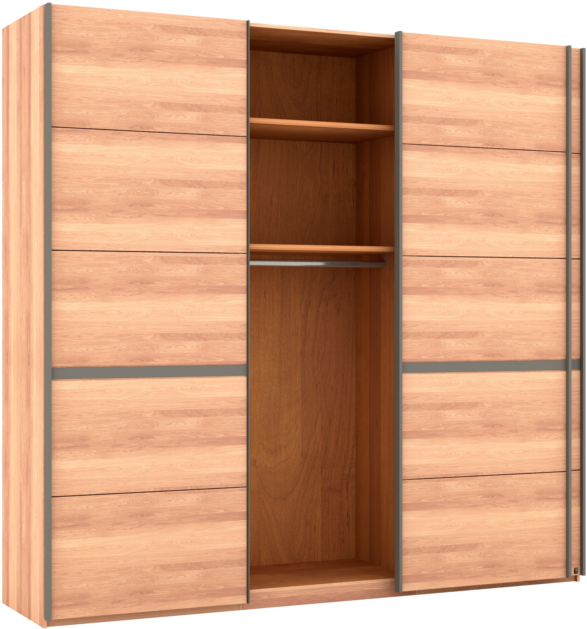 Musterring Schwebetürenschrank »Sorrent, Kleiderschrank«, (Teilmassiv Eiche, MADE IN GERMANY), Türen in Eiche massiv mit Kassetten-Optik, verschiedene Maße verfügbar