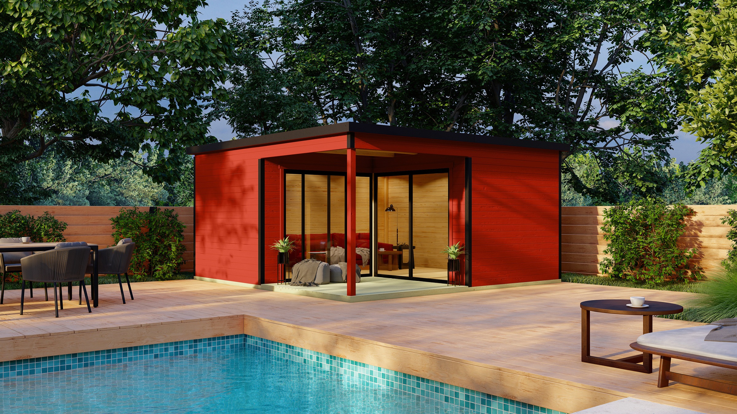 LASITA MAJA Gartenhaus »DOMEO 6 LOGGIA SCHWEDENROT/ANTHRAZIT«, (Set), mit Überdachung, Fundamentmass 5000 x 5000, Schwedenrot
