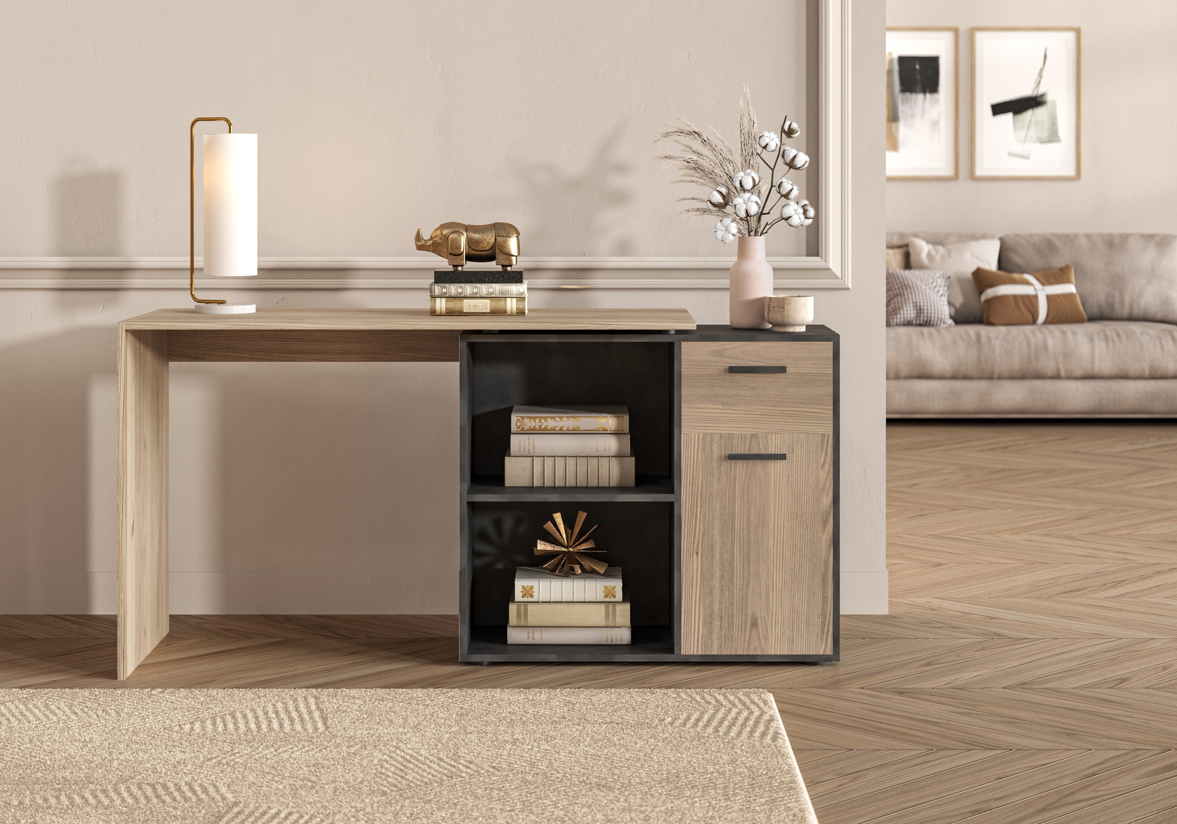 FMD Eckschreibtisch »AUGSBURG«, Schreibtisch/Sideboard m. Stauraum, beidsei günstig online kaufen
