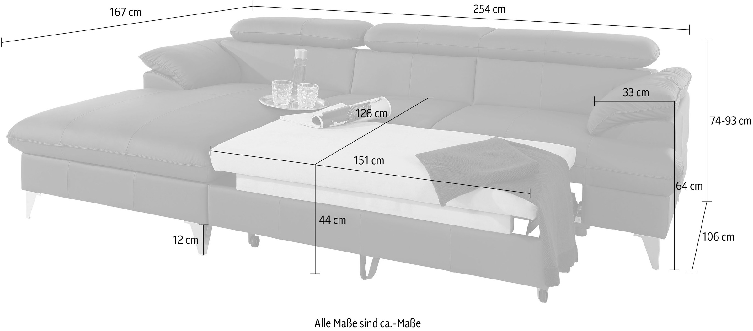 COTTA Polstergarnitur »Caluso«, (2 tlg.), Set: bestehend aus Ecksofa, Hocker, Ecksofa inkl. Kopfteilverstellung
