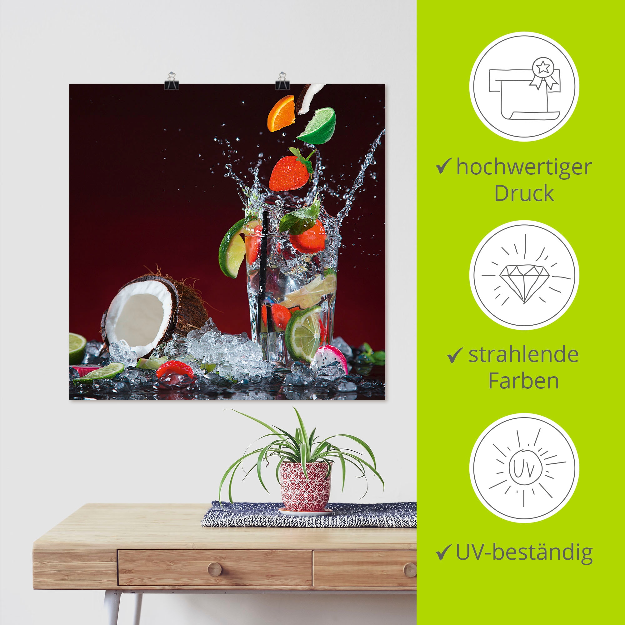 Artland Poster »Frischer Fruchtcocktail II«, Getränke, (1 St.), als Leinwandbild, Wandaufkleber oder Poster in versch. Größen