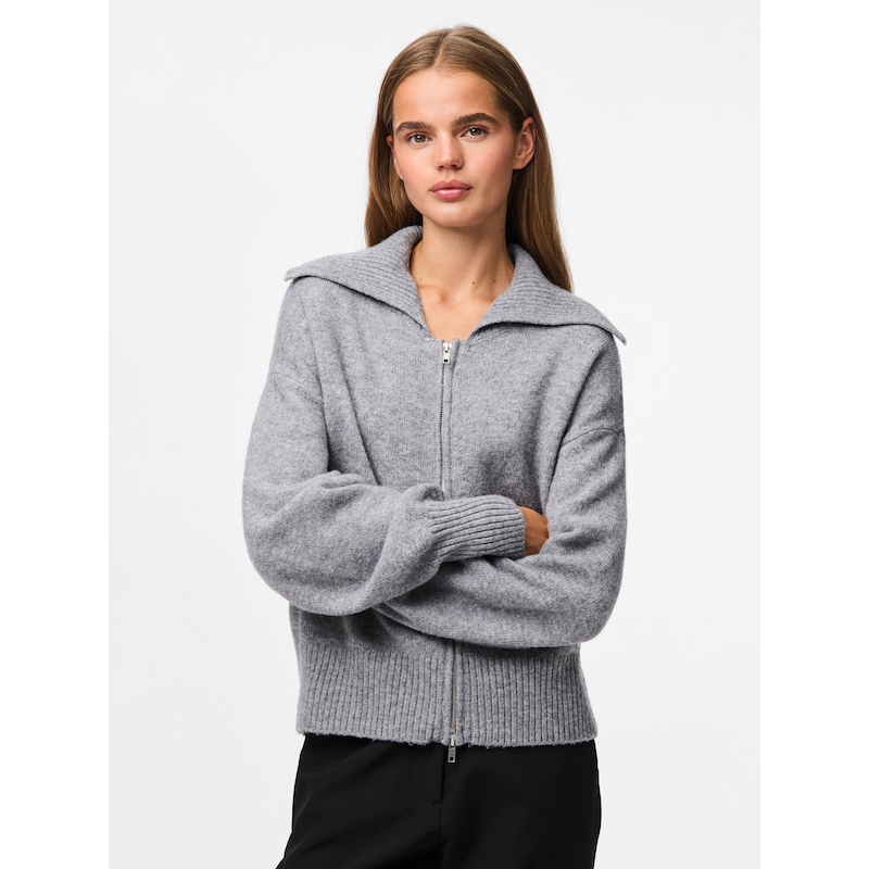 PIECES Strickjacke »PCMALOU LS ZIP KNIT CARDIGAN NOOS BC« Medium Grey Melange XS XS Gestrickter Cardigan von PIECES