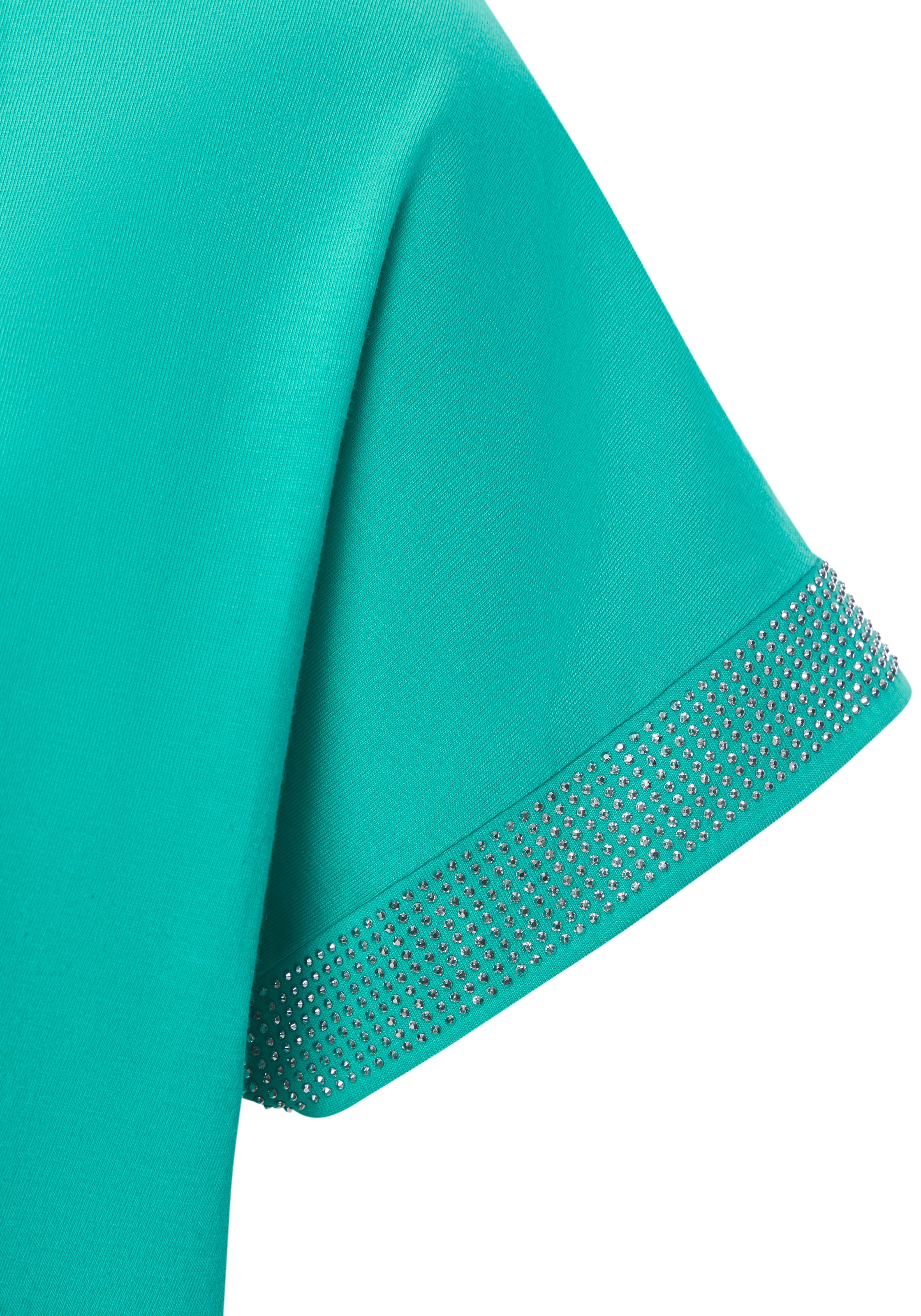 LASCANA Kurzarmshirt »mit glitzernem Strass-Design am Arm«, aus weicher Baumwoll-Qualität