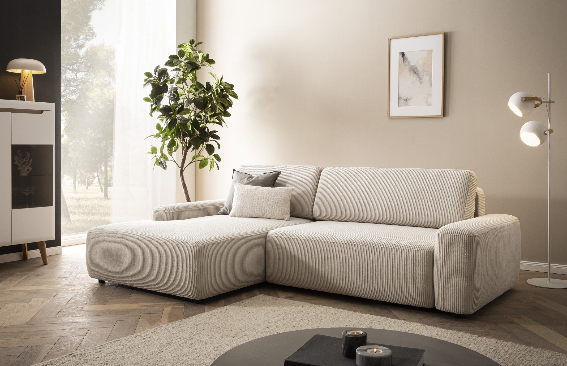 Home affaire Ecksofa »TORGE (264cm), Schlafsofa in Cord, Samtvelours o Stru günstig online kaufen