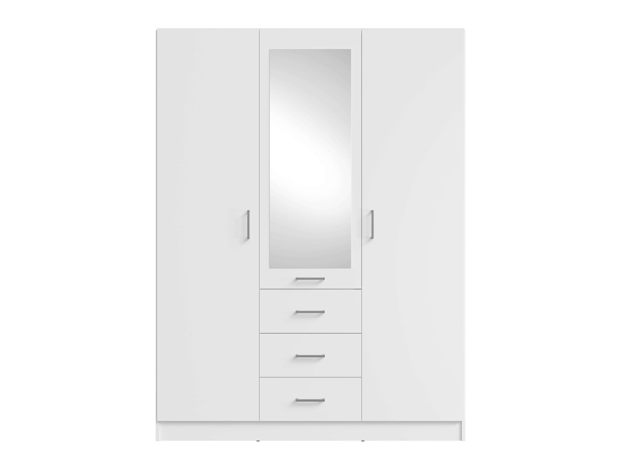 Home affaire Kleiderschrank »KOS Garderobe mit 3 Schubladen, Kleiderstange, 4 Einlegeböden, Spiegel«, Wäscheschrank mit 3 Drehtüren, silber Griffen, Maße B/H/T 150/200/58cm