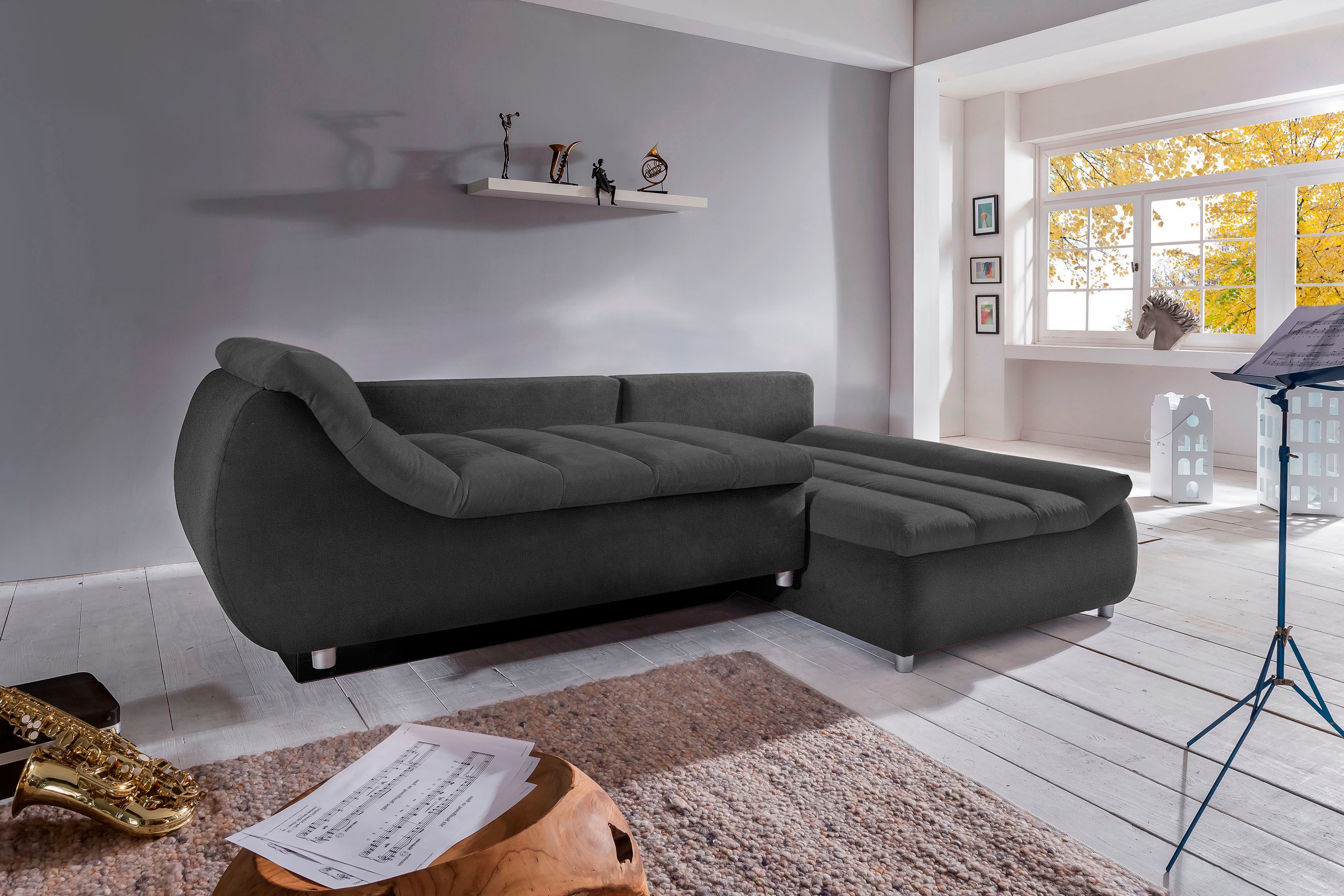 INOSIGN Ecksofa »Imola elegant und bequem, aktuelle Steppung im Sitz, L-Form«, wahlweise mit Bettfunktion