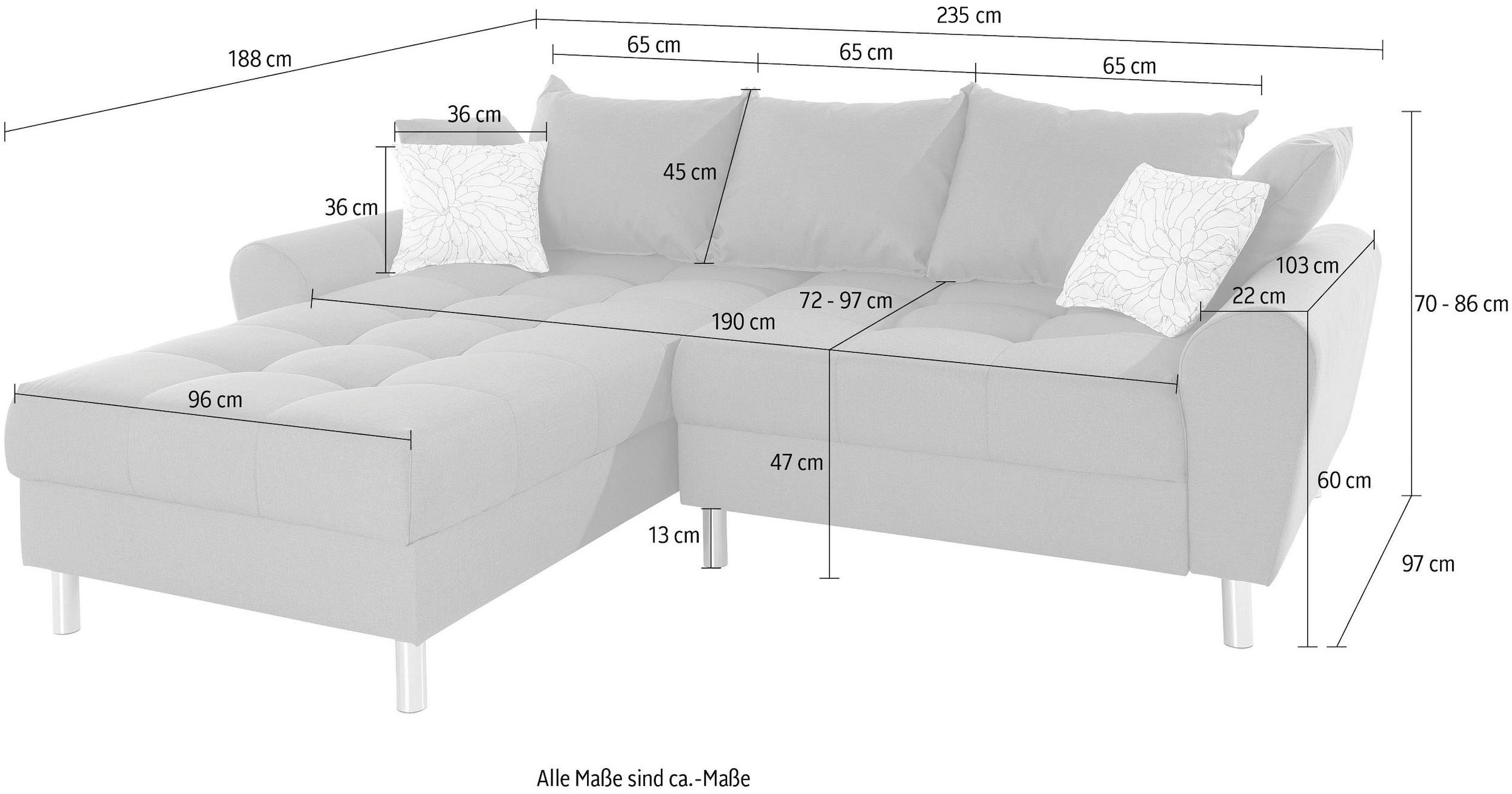 COLLECTION AB Ecksofa »Rada L-Form«, inklusive Hocker, Bettfunktion und Federkern