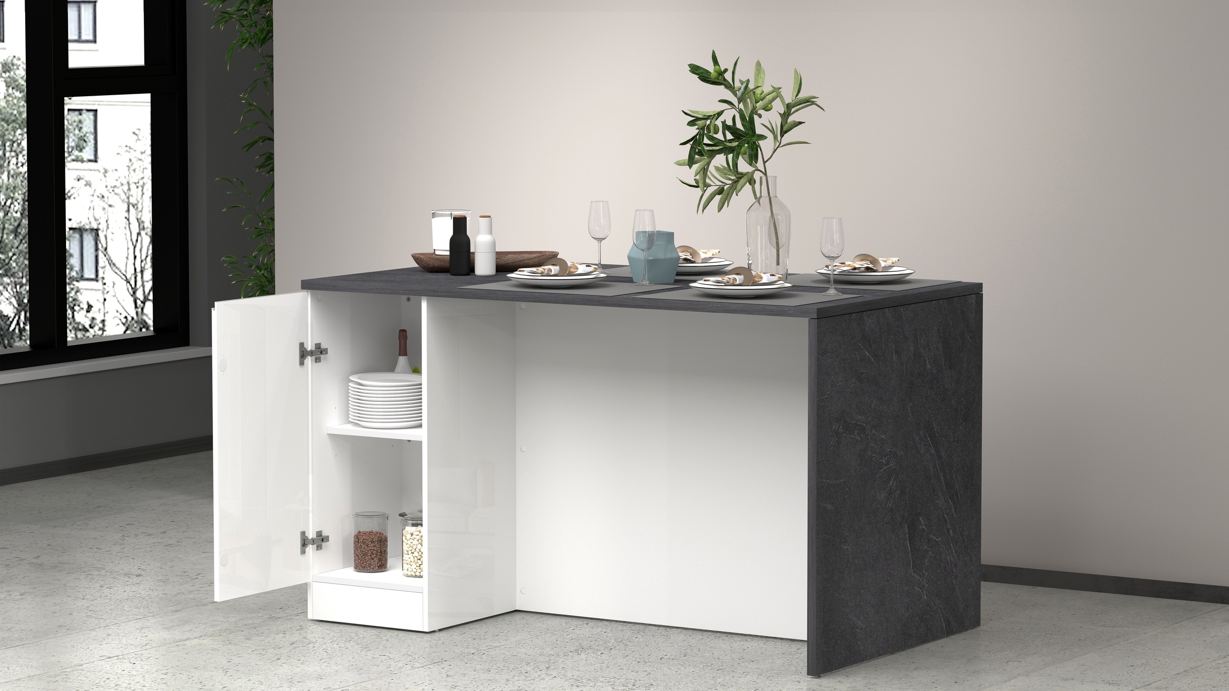KOCHSTATION Kücheninsel »Sole,Kochinsel,Küchenarbeitsblock,Inselküche,Arbeitsinsel«, Breite 160 cm mit 2 Türen,4 Fächer, Arbeitsplatte, Aluminiumgriff