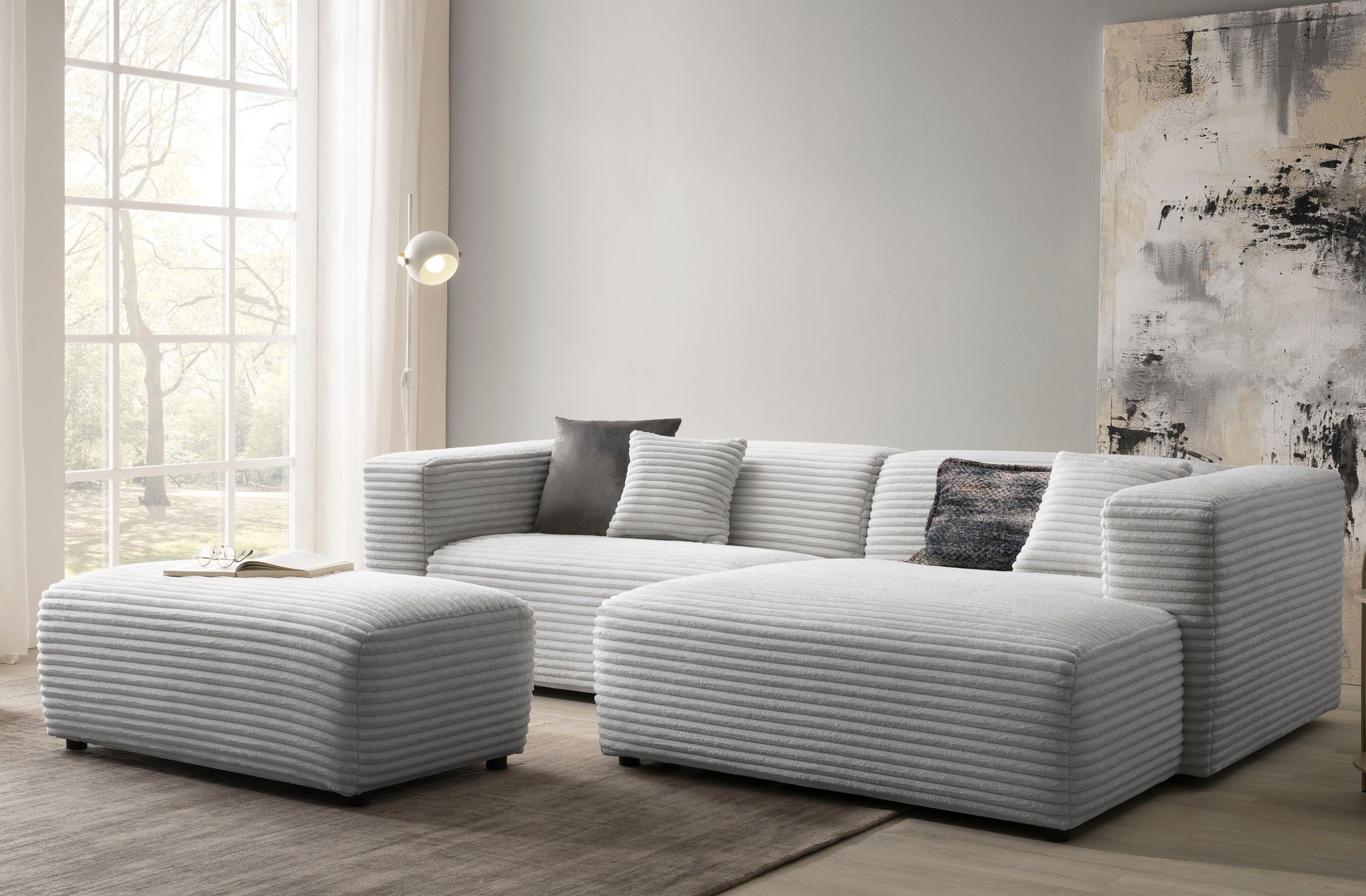 andas Polsterecke »BAKELS, Ecksofa-Set mit Hocker, L-Form mit Schlaffunktion«, Ecksofa-Set (incl. Hocker) im trendigen Megacord