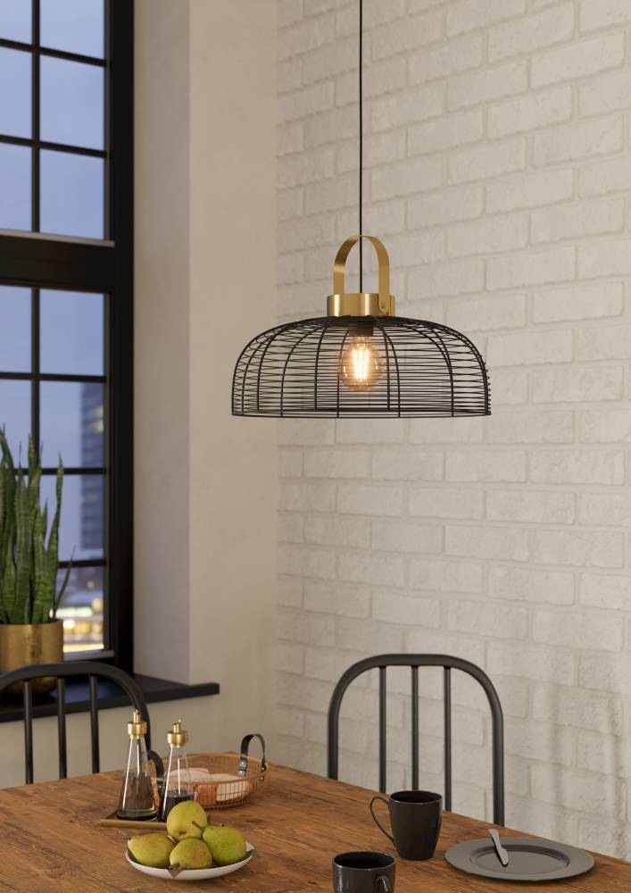 EGLO Hängeleuchte »ROUNDHAM«, 1 flammig, Leuchtmittel E27 | ohne Leuchtmittel, Pendelleuchte, Esszimmerlampe Industrial, Metall in Schwarz, Ø 45cm