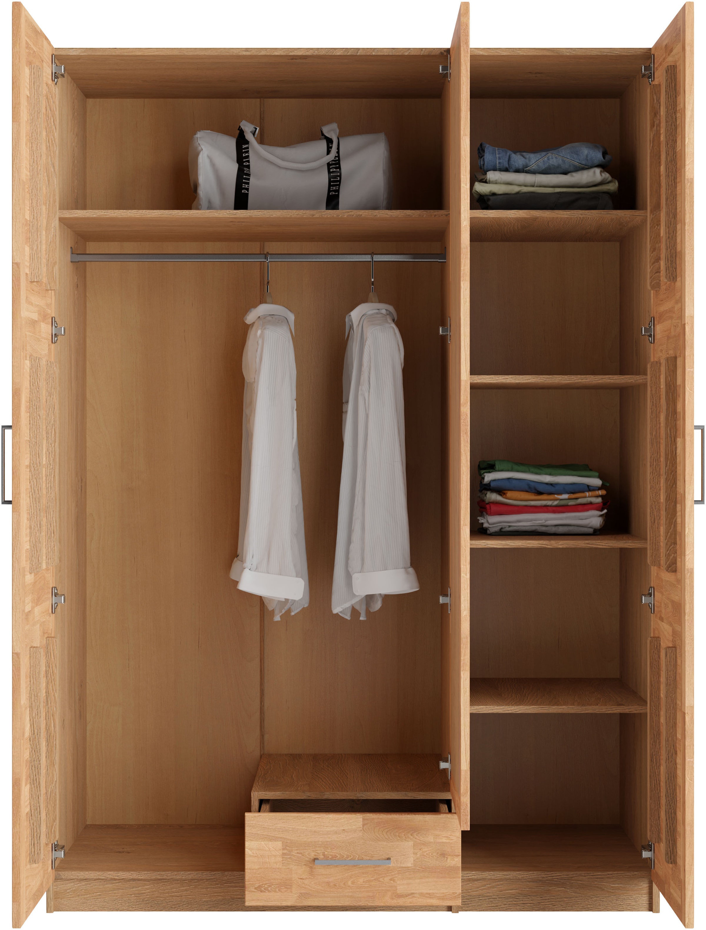 Home affaire Kleiderschrank »Sabrina, natürlicher Landhausstil, mit Innenausstattung«, Spiegel und Schubladen, teilmassiv,Buche oder Eiche, FSC-zertifiziert