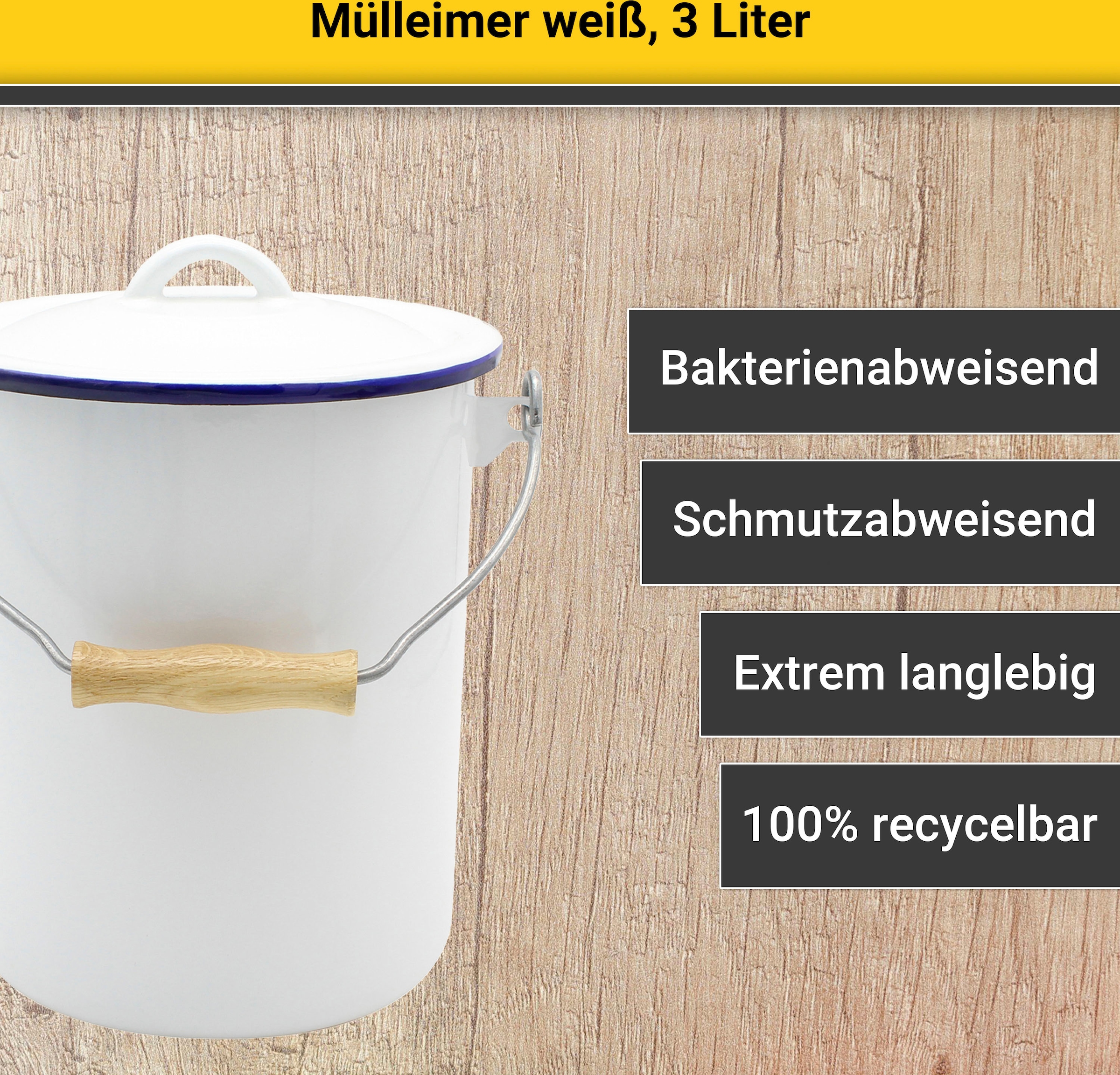 Krüger Mülleimer »Husum«, 1 Behälter, Emaille, 3 Liter, Made in Europe