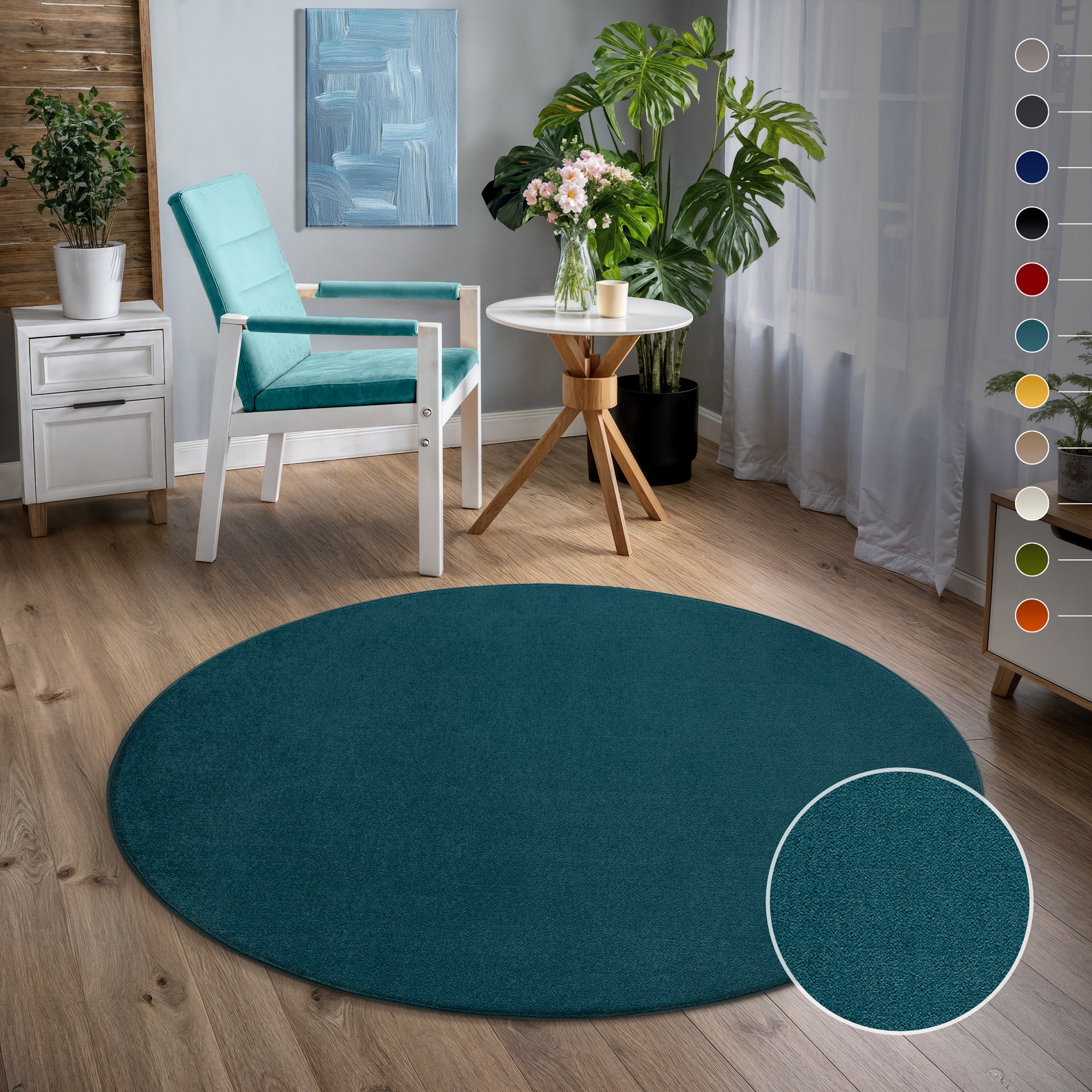 Sanat Teppich »Uni«, rund, 13 mm Höhe, robuster Kurzflorteppich, große Farb günstig online kaufen