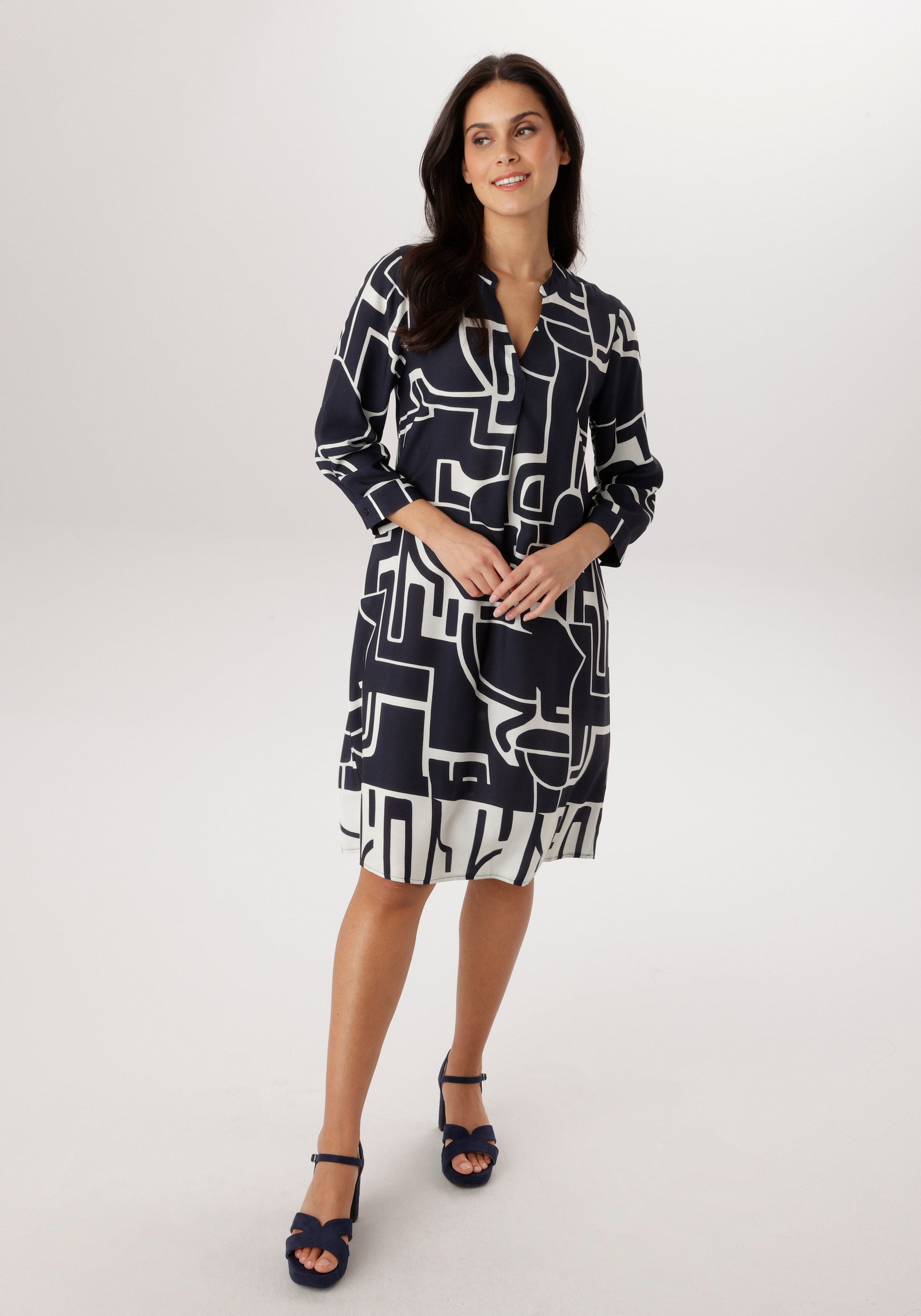 Aniston SELECTED Blusenkleid mit abstraktem, labyrinthartigem Linienmuster - NEUE KOLLEKTION