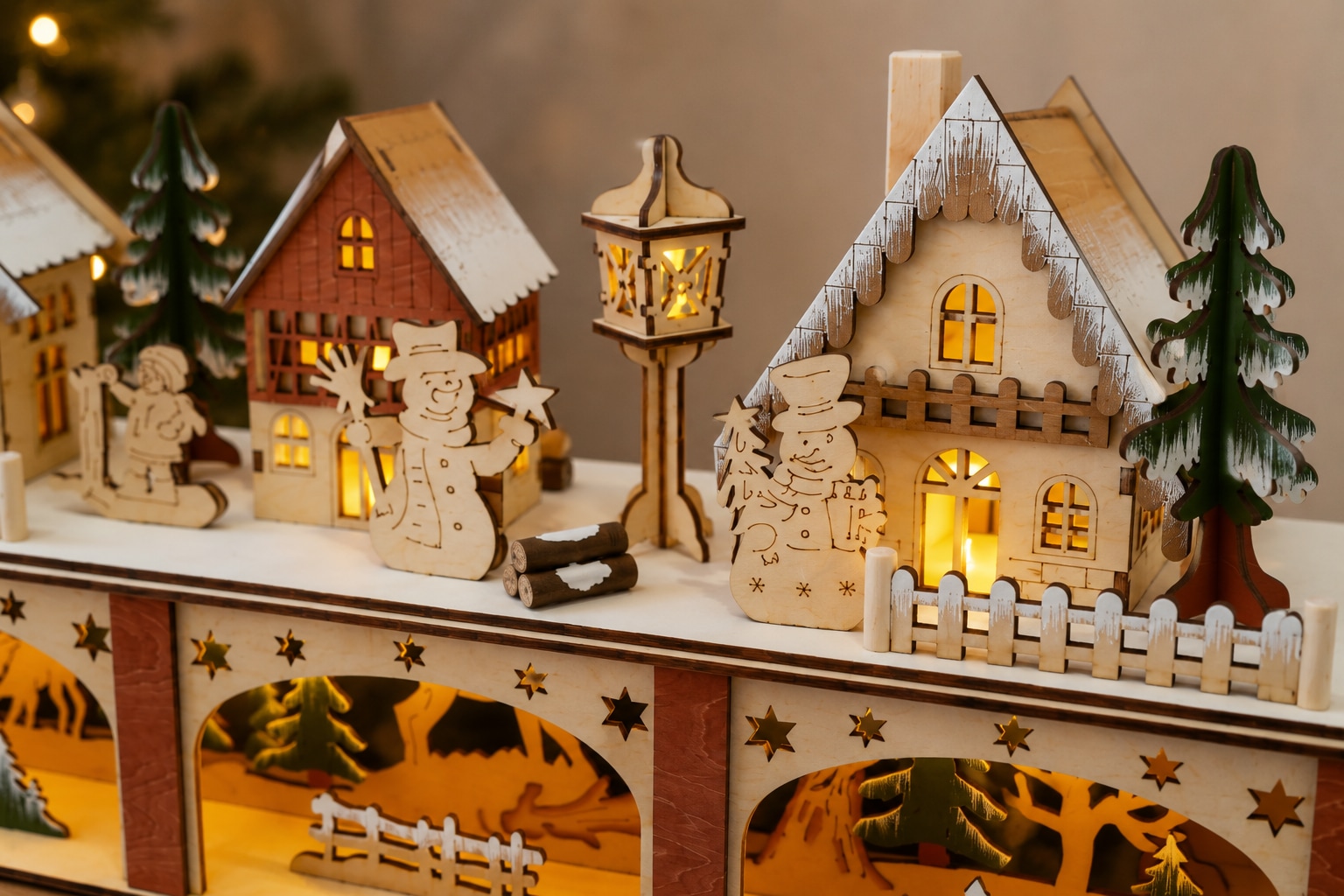 OTTO home LED Dekoobjekt »Weihnachtsdekoration aus Holz, 1 Stück« 1 Stk. Warmweiß mehrdimensionale Szenerie, Gratis-Hänger, 6h-Timer, Höhe 22 cm
