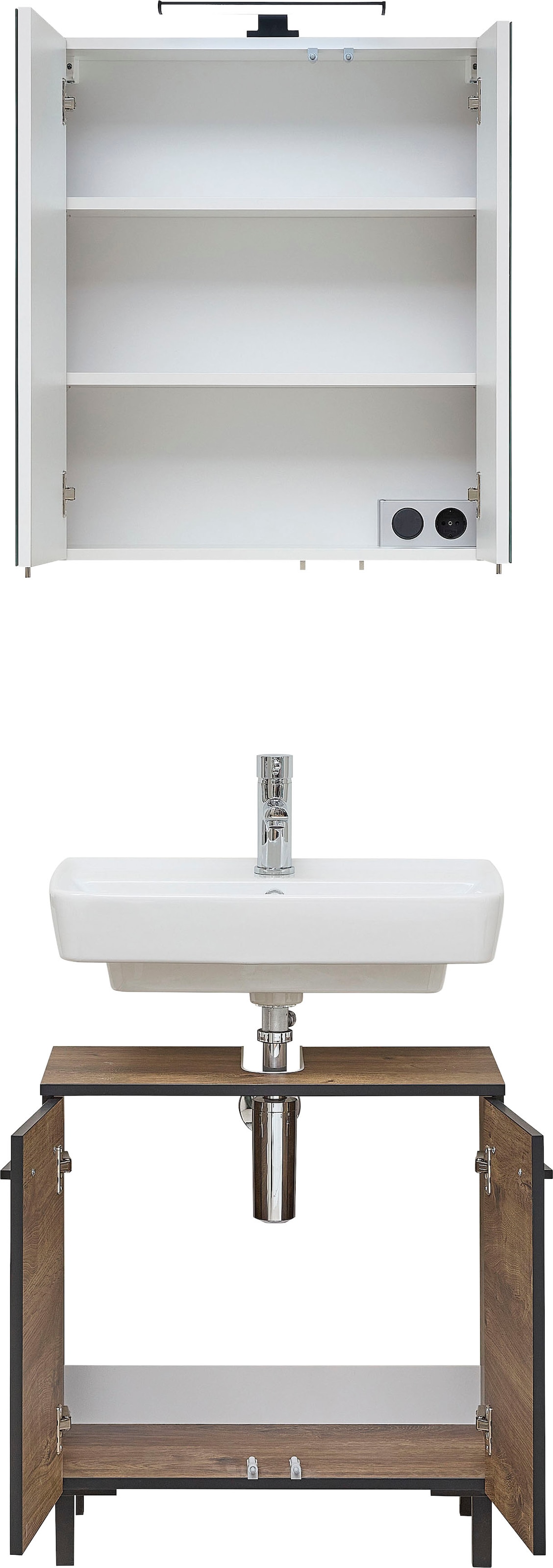 Saphir Badmöbel-Set »Quickset 374 Waschbeckenunterschrank mit LED-Spiegelschrank«, (4 St.), Waschplatz 60 cm breit, inkl. Türdämpfer, 4 Türen, Bad-Set