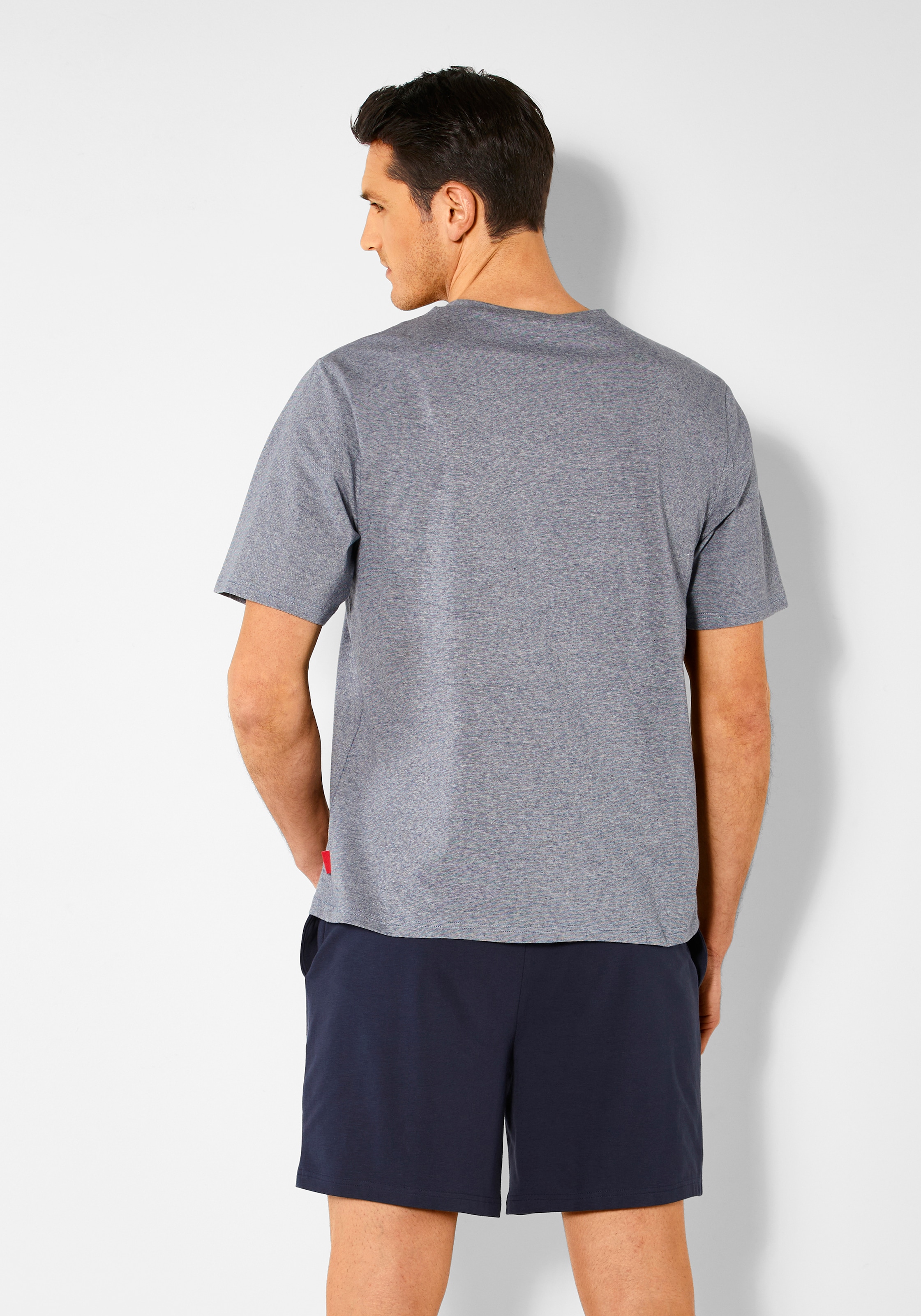 s.Oliver Pyjama, (2 tlg., 1 Stück), Schlafanzug in Melange-Optik mit Knopfleiste