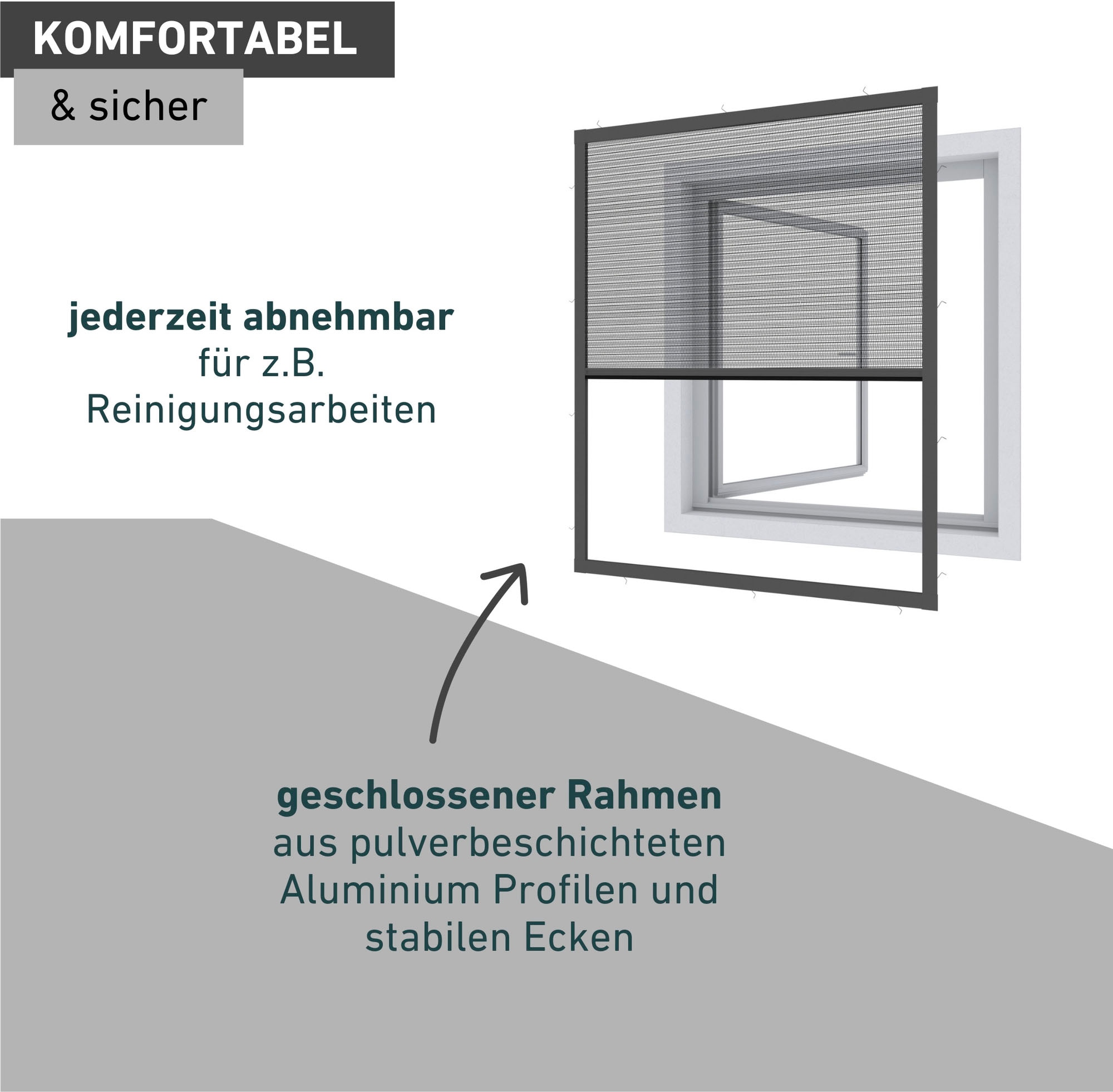 Windhager Insektenschutzplissee »Plisseefenster ULTRA FLAT«, halbtransparent, ohne Bohren, verspannt, Insektenschutz Plissee für Fenster ohne bohren, 100 x 120 cm, anthra