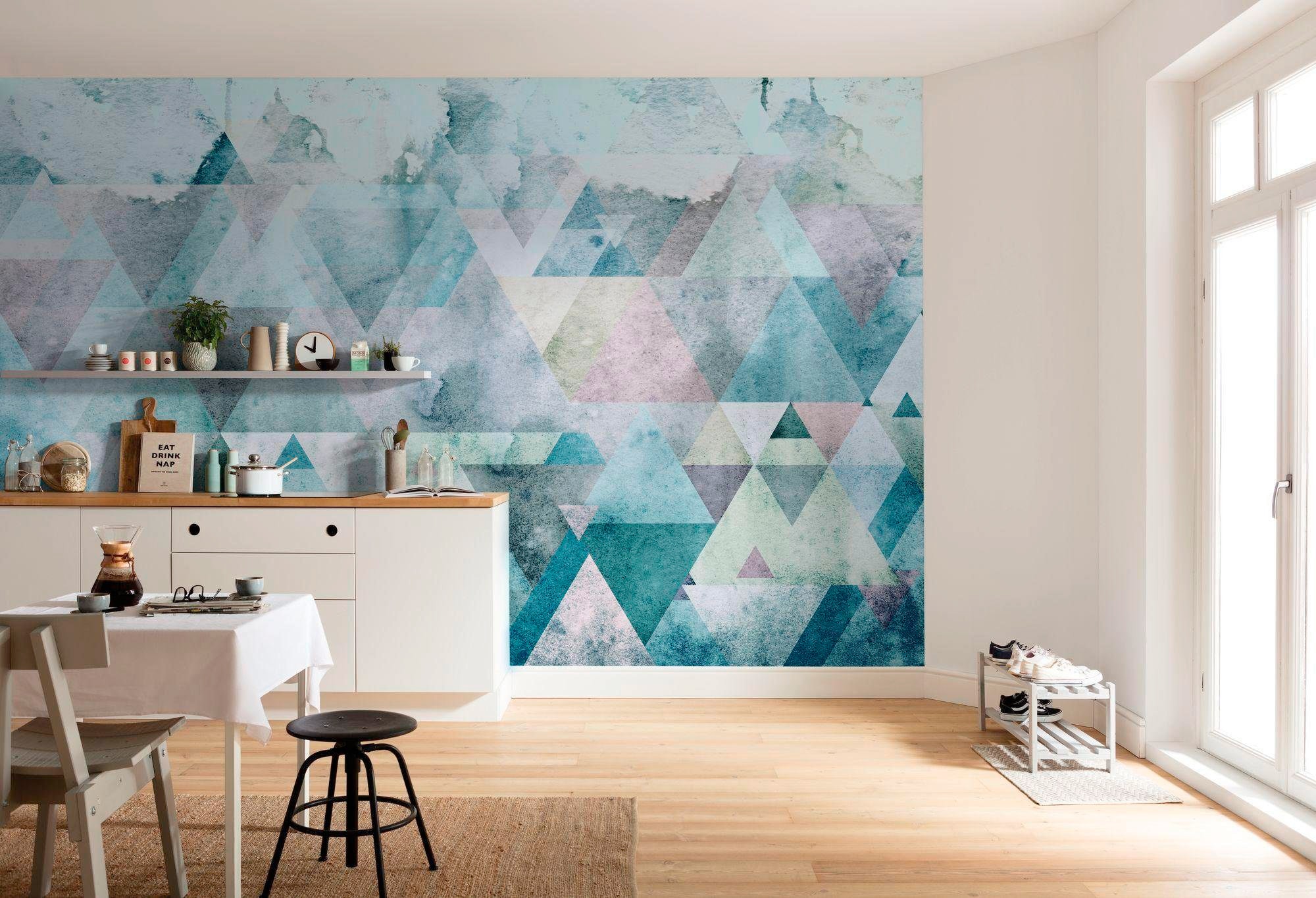 Komar Vliestapete »Digitaldruck Vlies - Triangles Blue - Größe 400 x 250 cm«, bedruckt, Wohnzimmer, Schlafzimmer