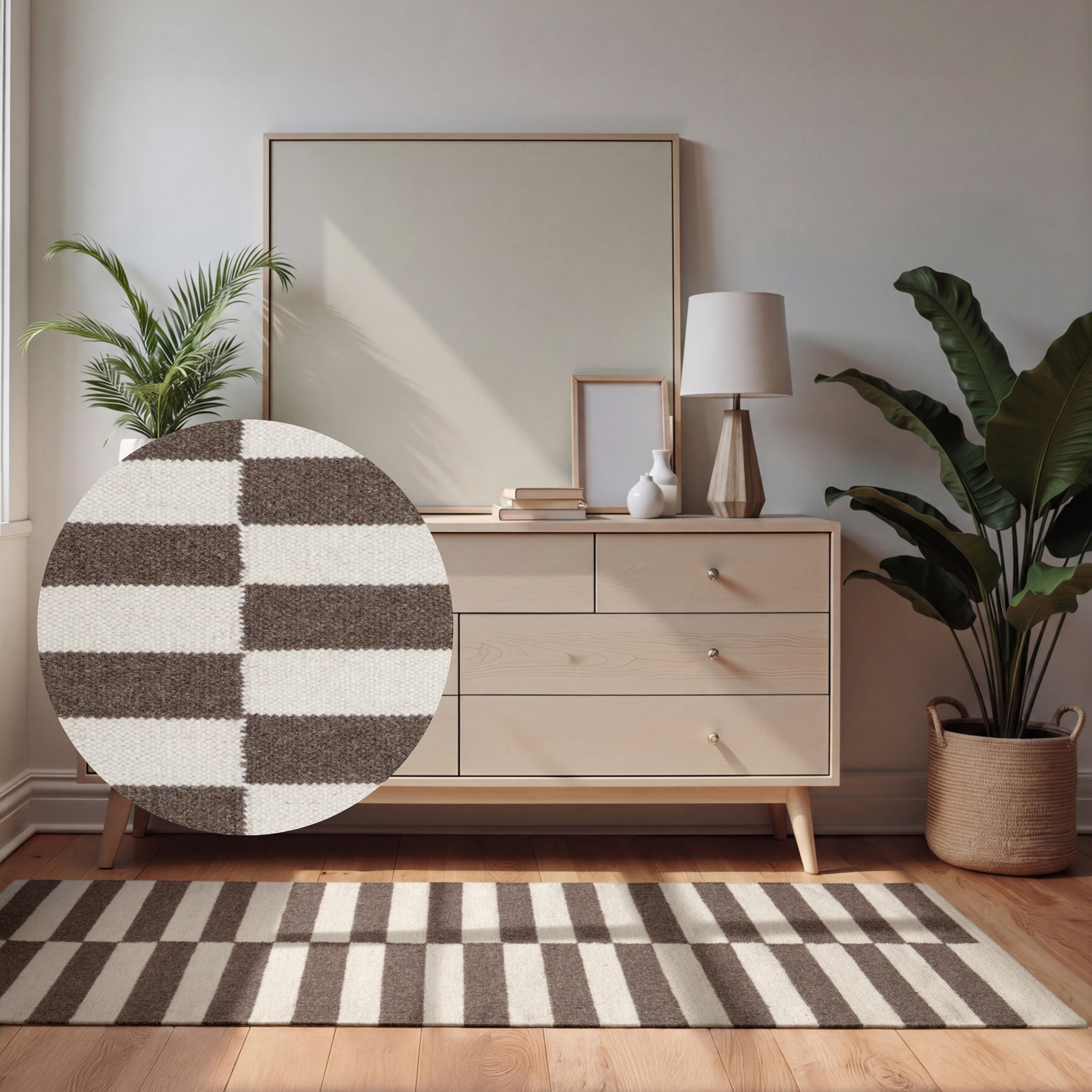 HANSE Home Wollteppich »Vika , schwarz-weiss« rechteckig 5 mm Höhe Handgewebt, Wolle, Natur, Läufer, Wohnzimmer, Schlafzimmer, Streifen