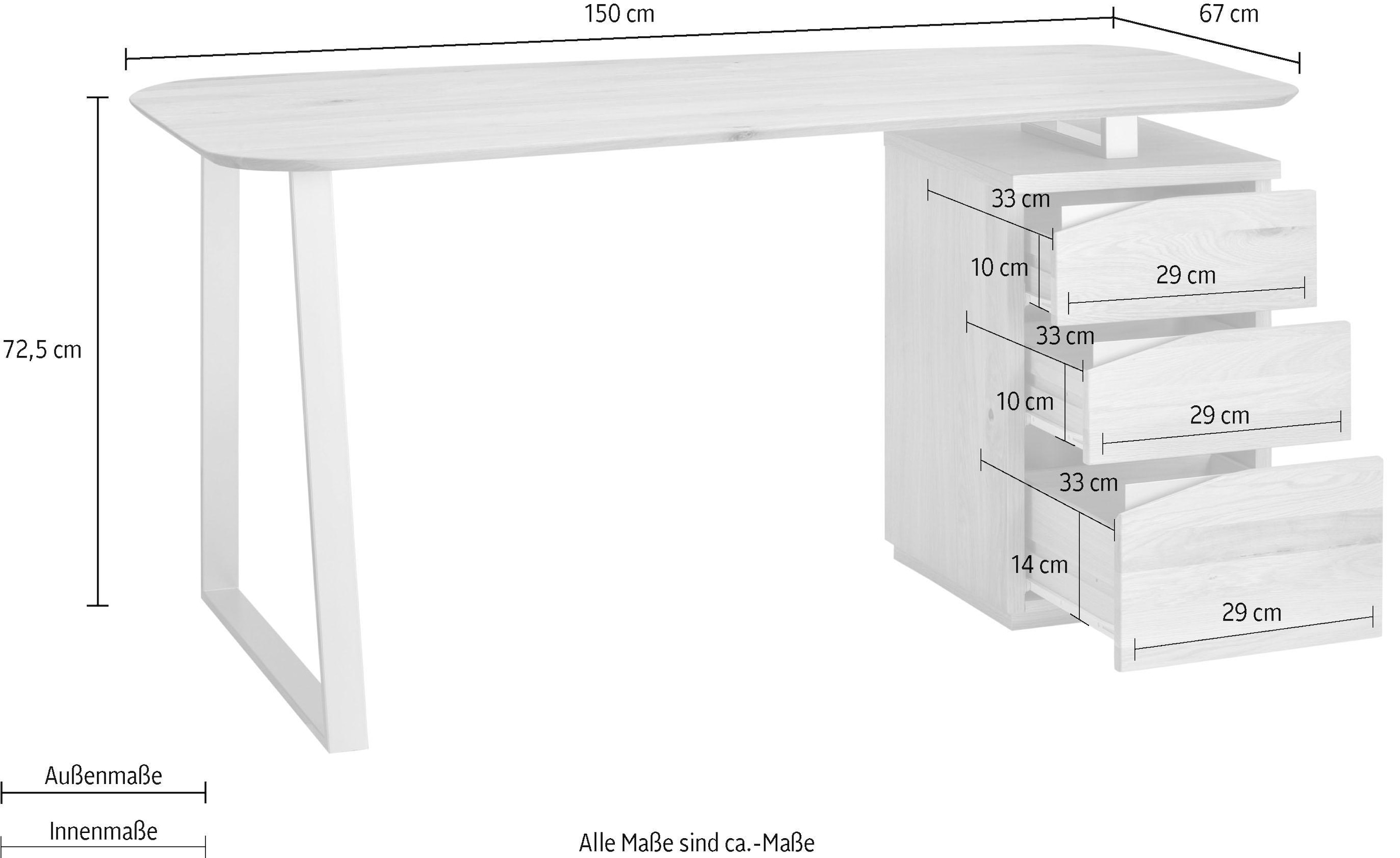 VOGL Möbelfabrik Schreibtisch »Erik«, mit Schweizer Kante, teilmassiv, Breite 150 cm, Made in Germany