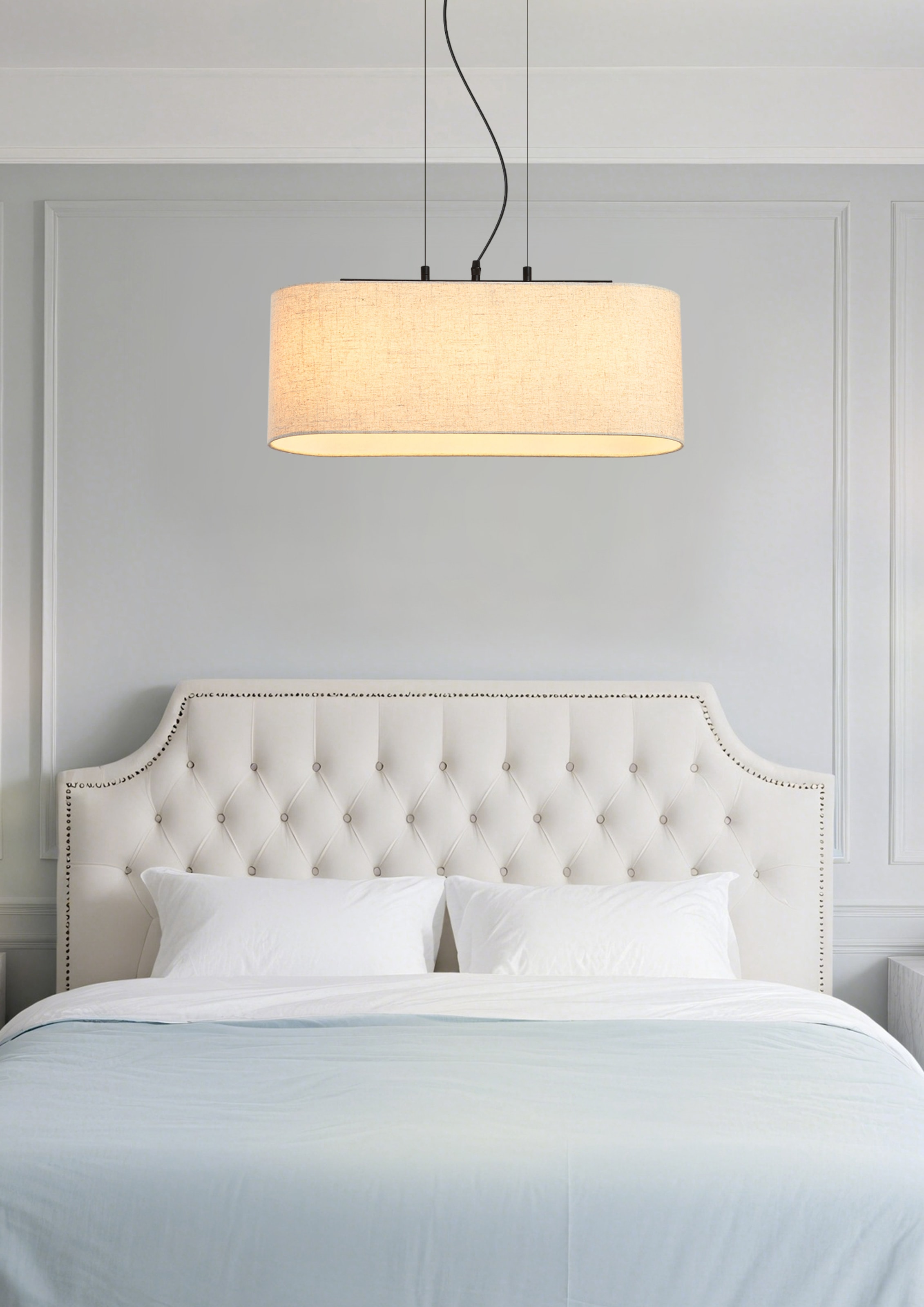 Searchlight Pendelleuchte »Hessian 3Lt Pendelleuchte, schwarzes Metall mit Leinenschirm« E27 1 Stk.