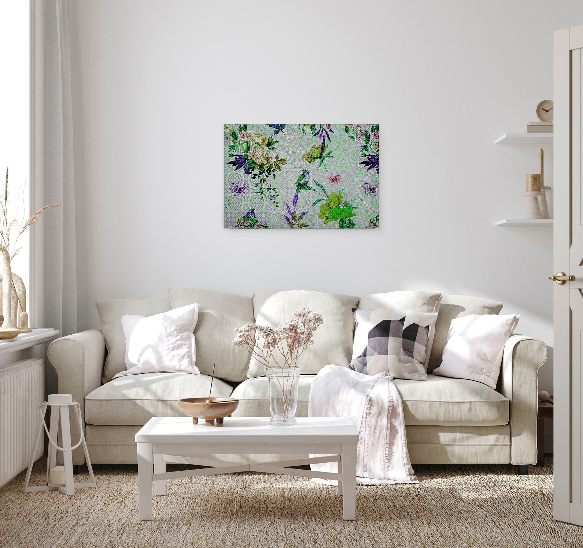 A.S. Création Leinwandbild »mosaic garden« Kunst | Vögel 1 Stk. tlg. Mosaik Keilrahmen Floral Blumen Vögel Leinwand-Bild Wohnzimmer modern