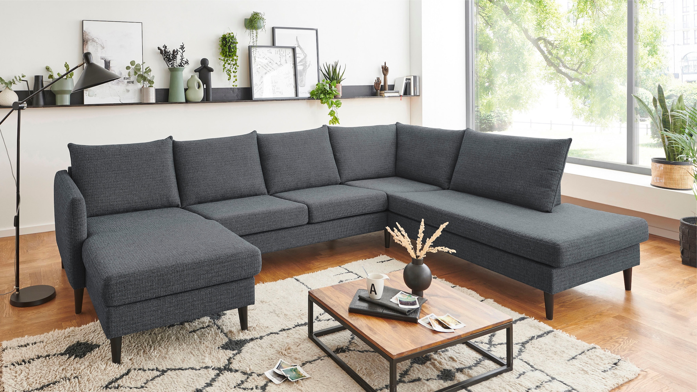 ATLANTIC home collection Wohnlandschaft »Rekvik U-Form« mit Wellenunterfederung, mit Massivholzfüßen