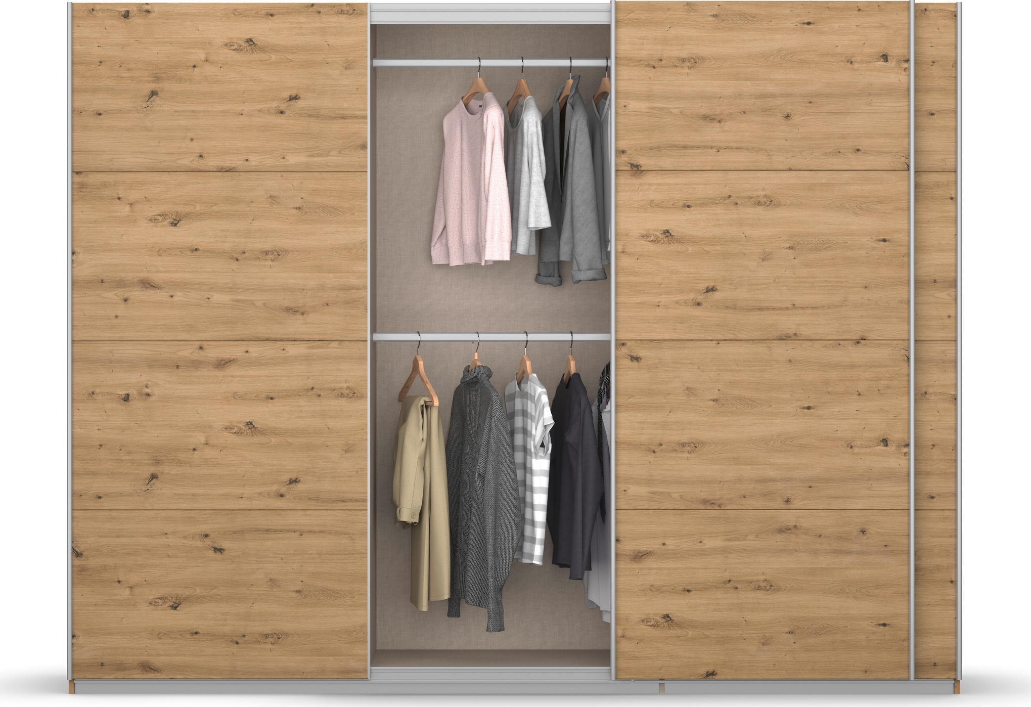 rauch Schwebetürenschrank »Kleiderschrank Schrank Garderobe KOLUNA mit Dekor-Front«, inkl. 2 Innenschubladen sowie extra Einlegeböden MADE IN GERMANY