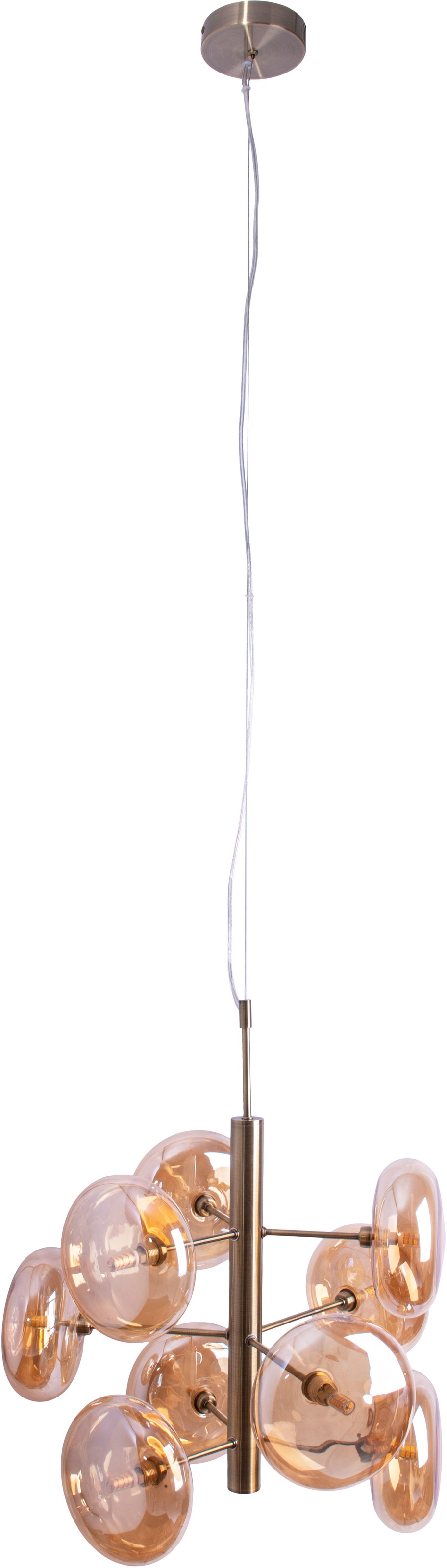 näve Pendelleuchte »Orion«, 9 flammig, Leuchtmittel G9 | ohne Leuchtmittel, messing-matt, 9 flachen Rundgläser in amber, exkl. G9, Höhe 55cm