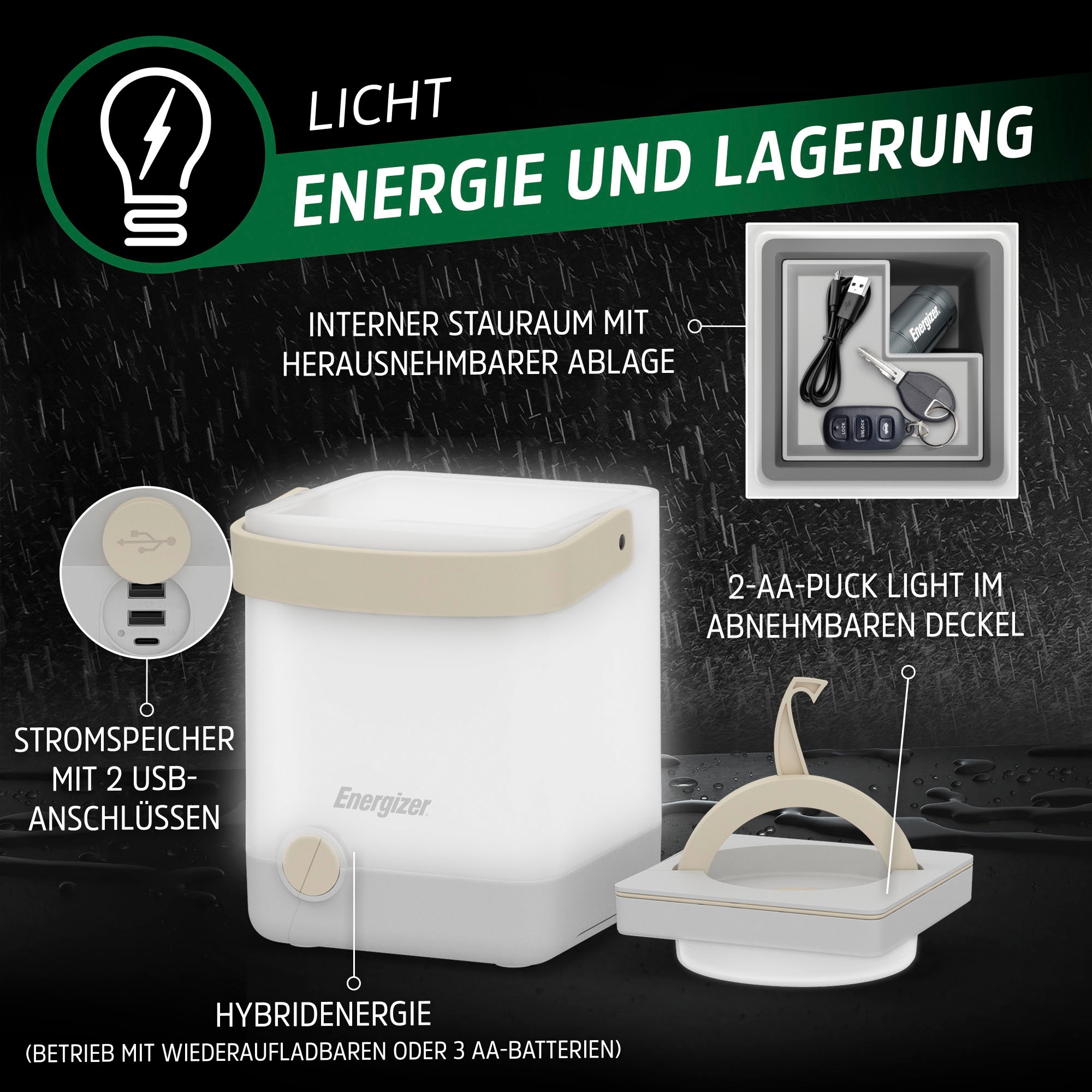 Energizer Laterne »Hybrid Power Light Cube«, Camping-Outdoorlampe/Leuchte/Laterne