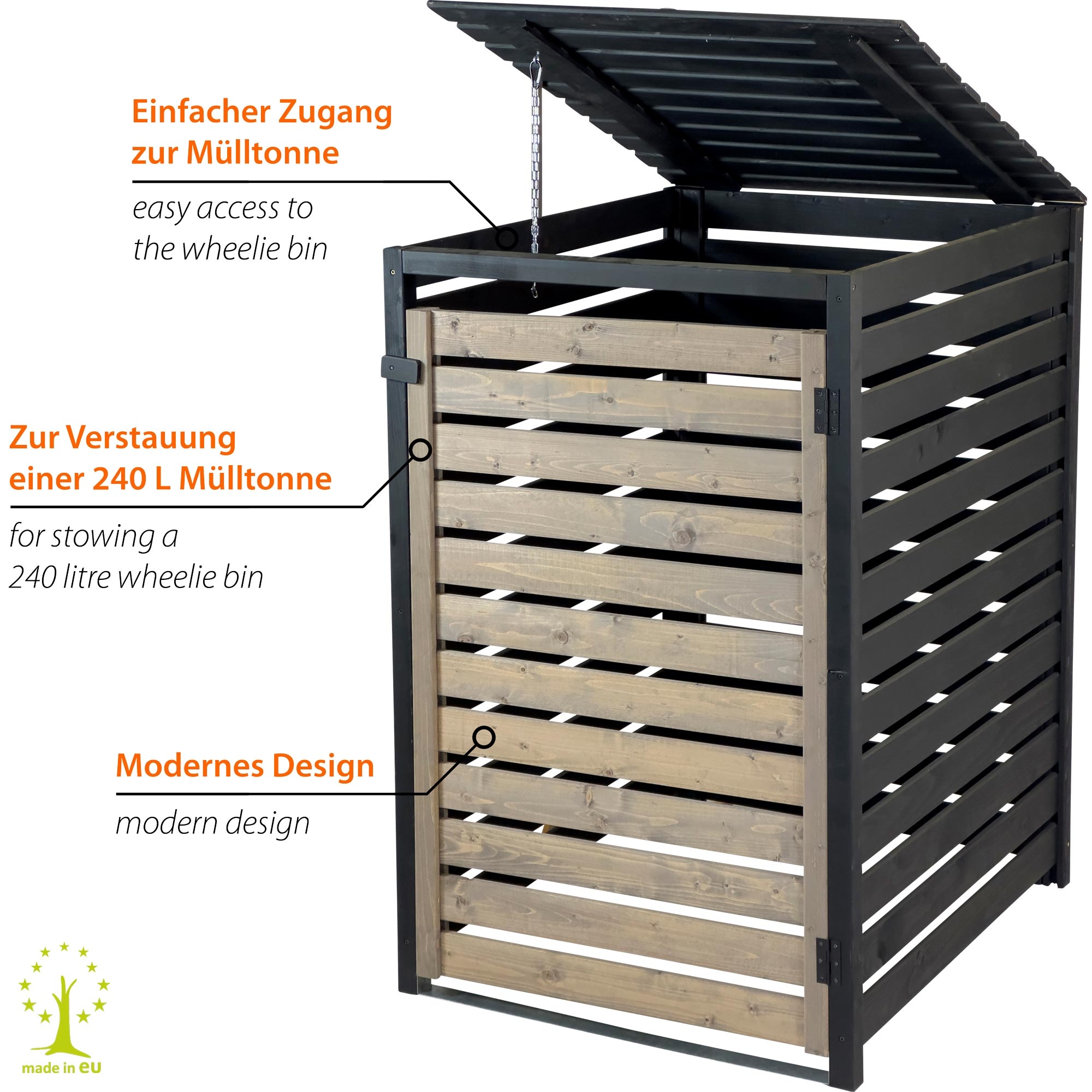 dobar Mülltonnenbox »Mülltonnenverkleidung 240 L, schwarz-anthrazit« aus robustem lasiertem Fichtenholz