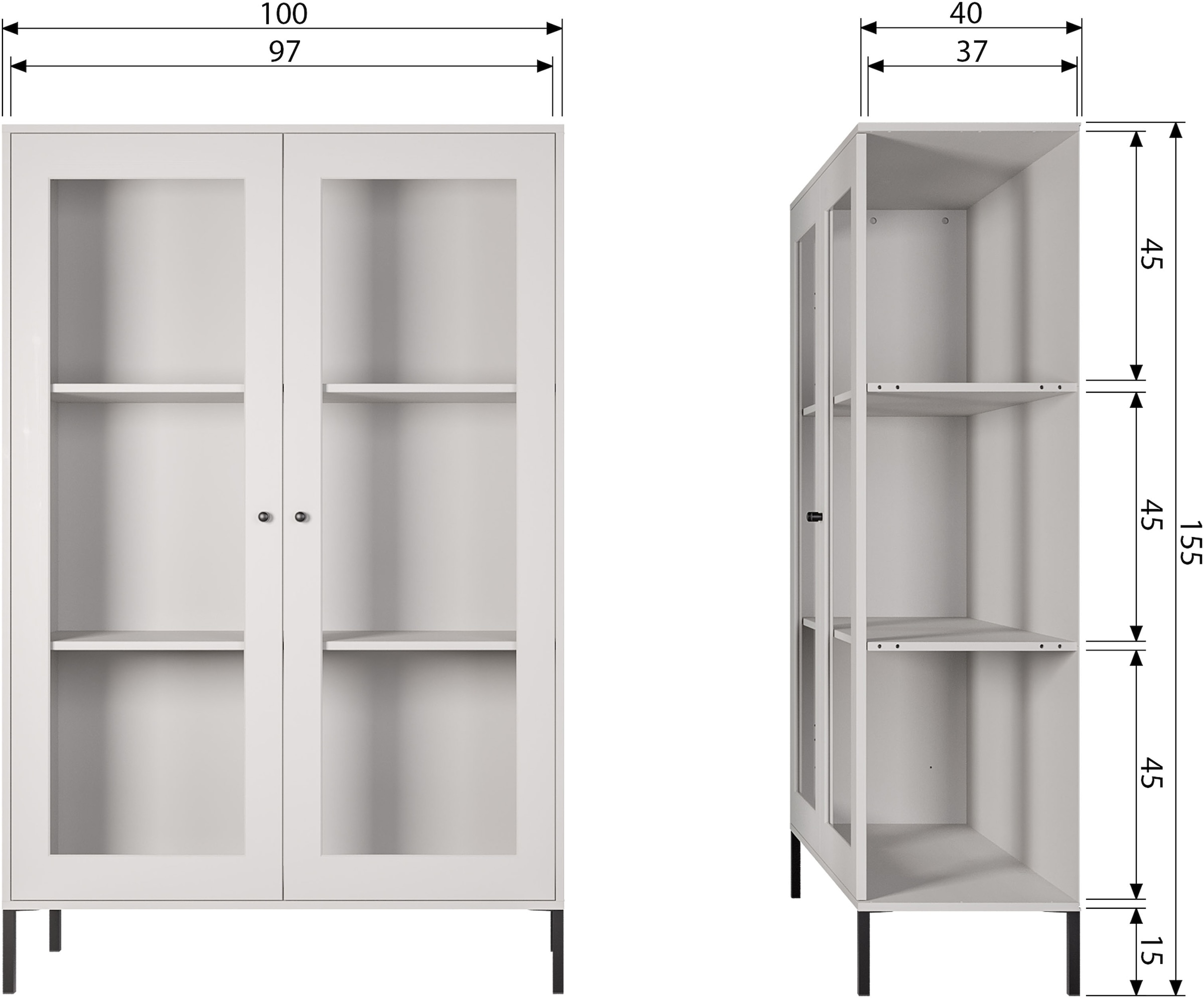 WOOOD Vitrine »Xam FSC®-Kiefernholz geschliffen mit offenen Fächern 100x40x155 cm« Sichtbare Maserung, Tragkraft 15 kg pro Boden, einfach zu montieren