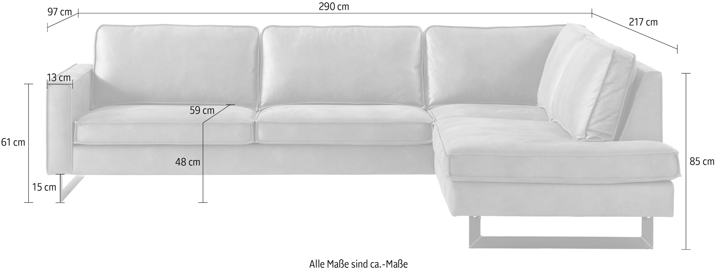 Places of Style Ecksofa »Pinto, 290 cm, Cord, Chenille, Lederoptik, Ottomane links / rechts«, mit Keder, schwarze Metallfüße, Wellenunterfederung