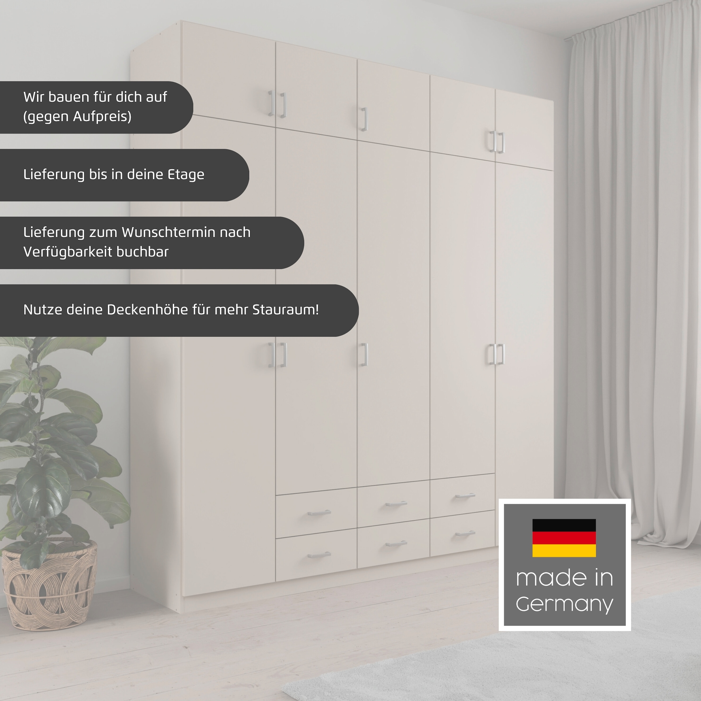 rauch Kleiderschrank »Schrank Garderobe Wäscheschrank GAMMA in 4 Breiten 91-226 cm« 3 verschiedene Ausstattungen BASIC/CLASSIC/PREMIUM (inkl. SOFT-CLOSE),  mit Schubladen und Schrankaufsatz, schlichtes Design MADE IN GERMANY