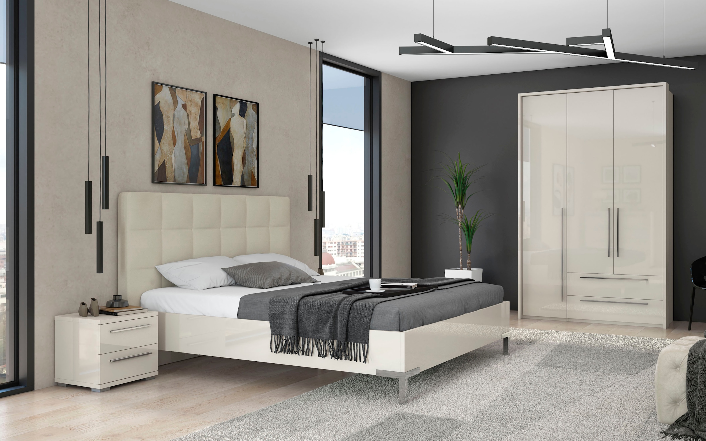 Places of Style Drehtürenschrank »Piano«, weiß, verschiedene Breiten mit 2 Schubladen, inklusive Beleuchtung