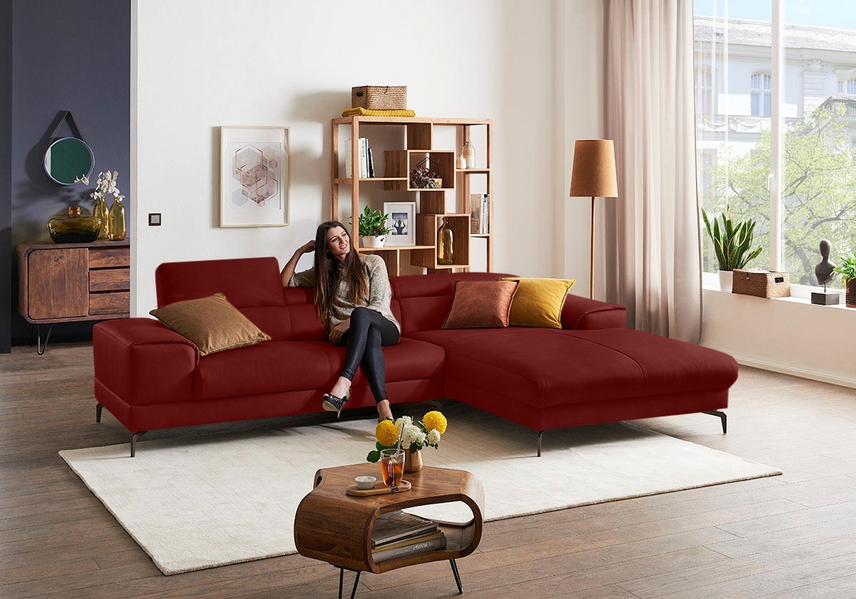 W.SCHILLIG Ecksofa »piedroo, Designsofa mit tollem Sitzkomfort, elegant und bequem, L-Form«, Kopfteilverstellung, wahlweise mit Sitztiefenverstellung, Breite 303cm