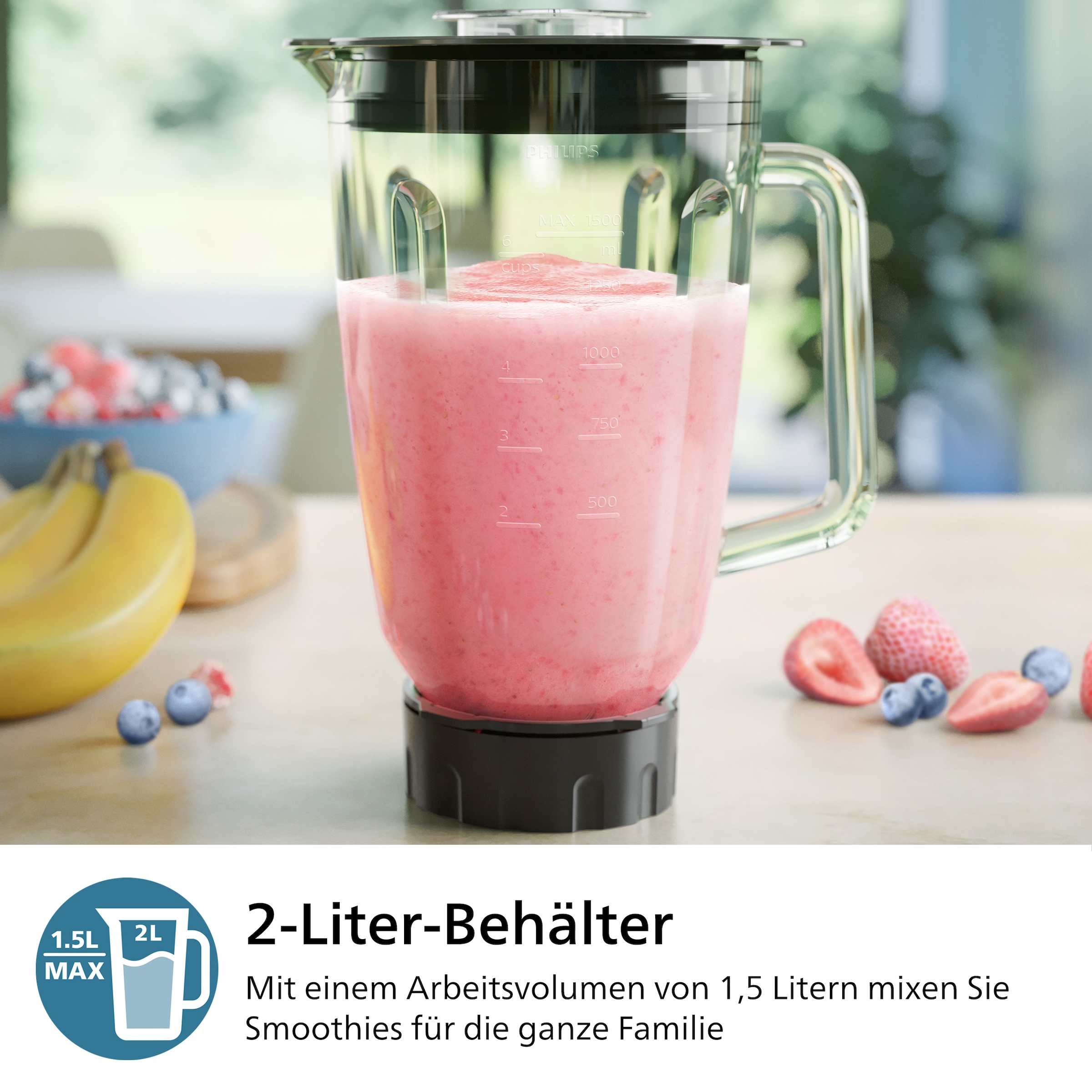 Philips Standmixer »HR3040/00 5000 Series, mit ProBlend Plus-Technologie,«, 1200 W, 2-Liter-Behälter und automatischer Reinigung; Edelstahl/Grau