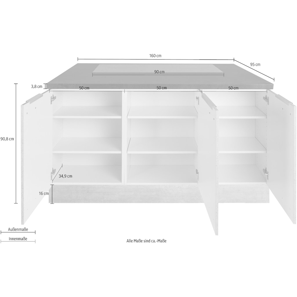 OPTIFIT Kücheninsel »Tara«, mit Vollauszügen und Soft-Close-Funktion, Stellbreite 150 x 95 cm