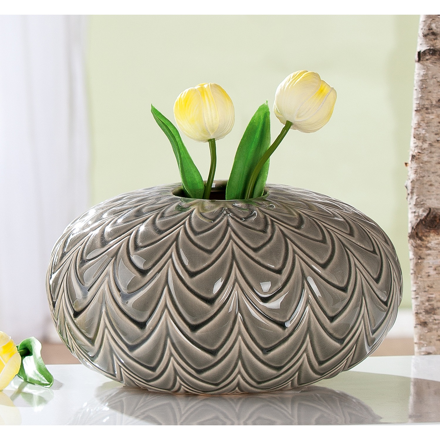GILDE Tischvase »Vase bauchig Lamello grün H. 15 cm« Vase, Lamello, Strukturvase, dekorativ, hochwertig, Bodendeko
