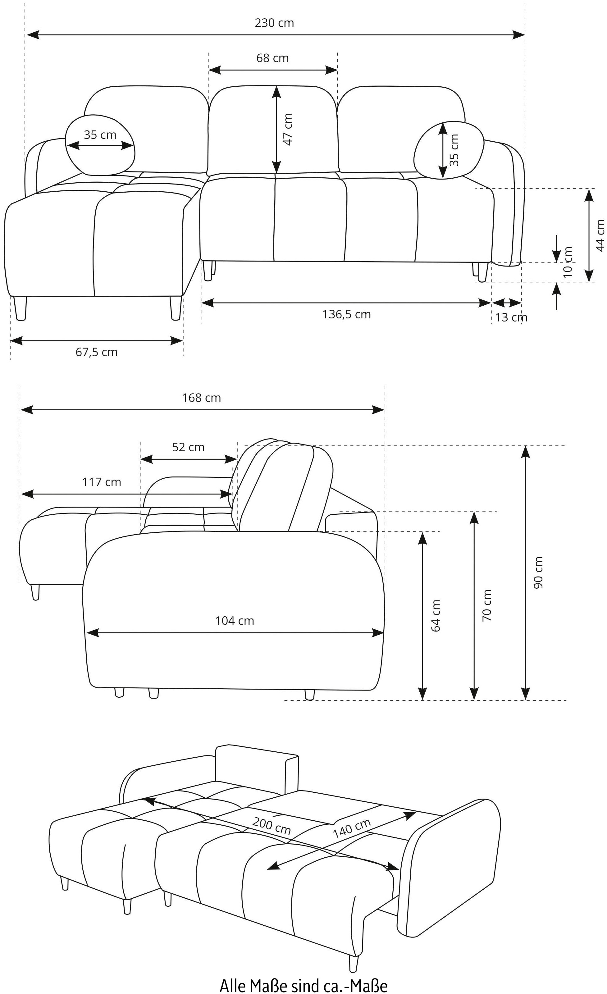 Leonique Ecksofa »BLAISE«, mit Bett-Funktion (Liegefläche 140/200 cm), Zier- und Rückenkissen