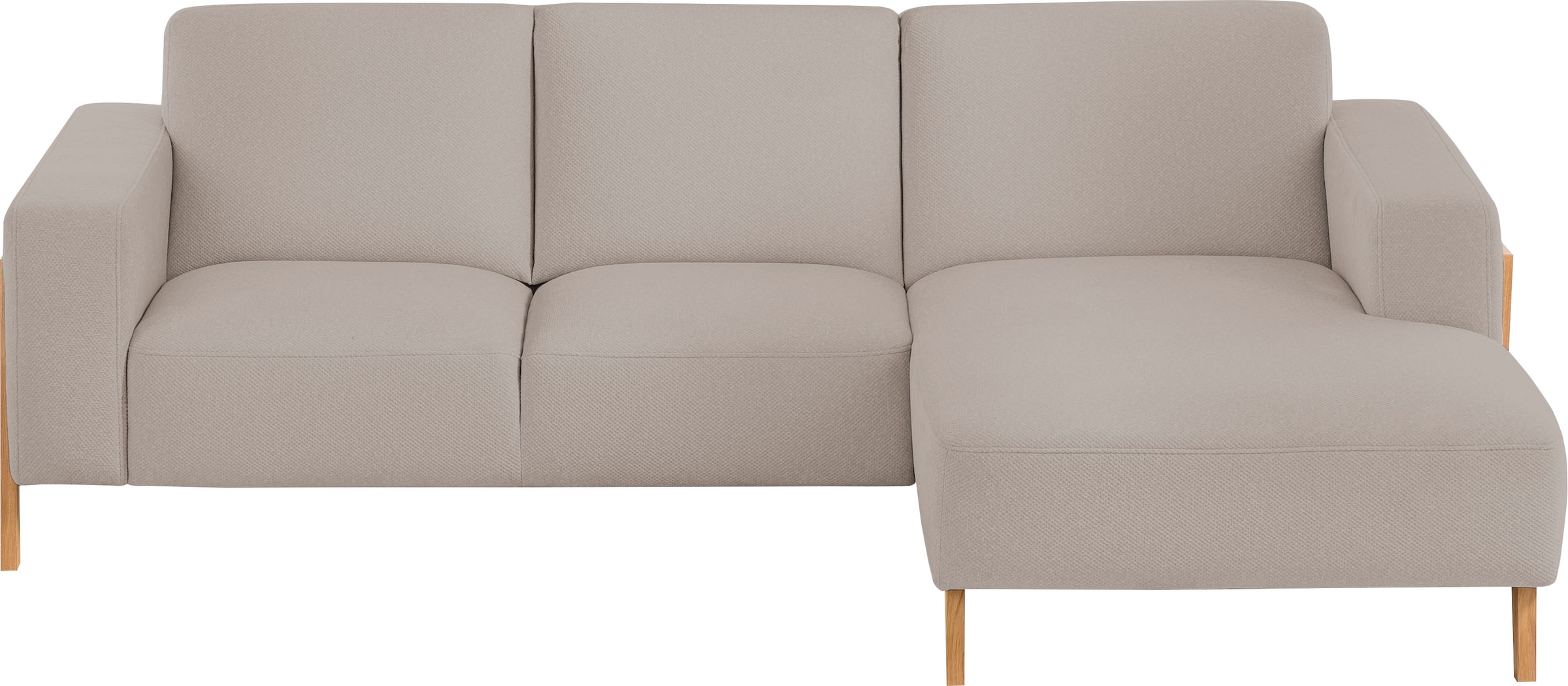 exxpo - sofa fashion Ecksofa »Starr Scandic Design, tolle Verarbeitung, bequem, Sichtholz am Armteil«, L-Form, wahlw. elektrische Sitztiefenverstellung, Massivholzfüße