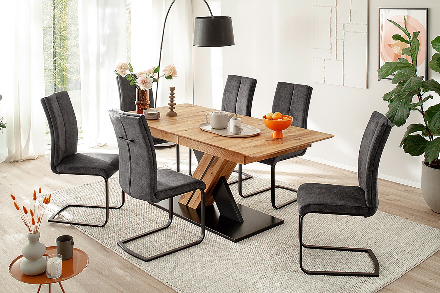 MCA furniture Esstisch »Morena Säulentisch Komfort Tisch«, Synchronauszug,ausziehbar,Wildeiche,massiv,geölt,XXL
