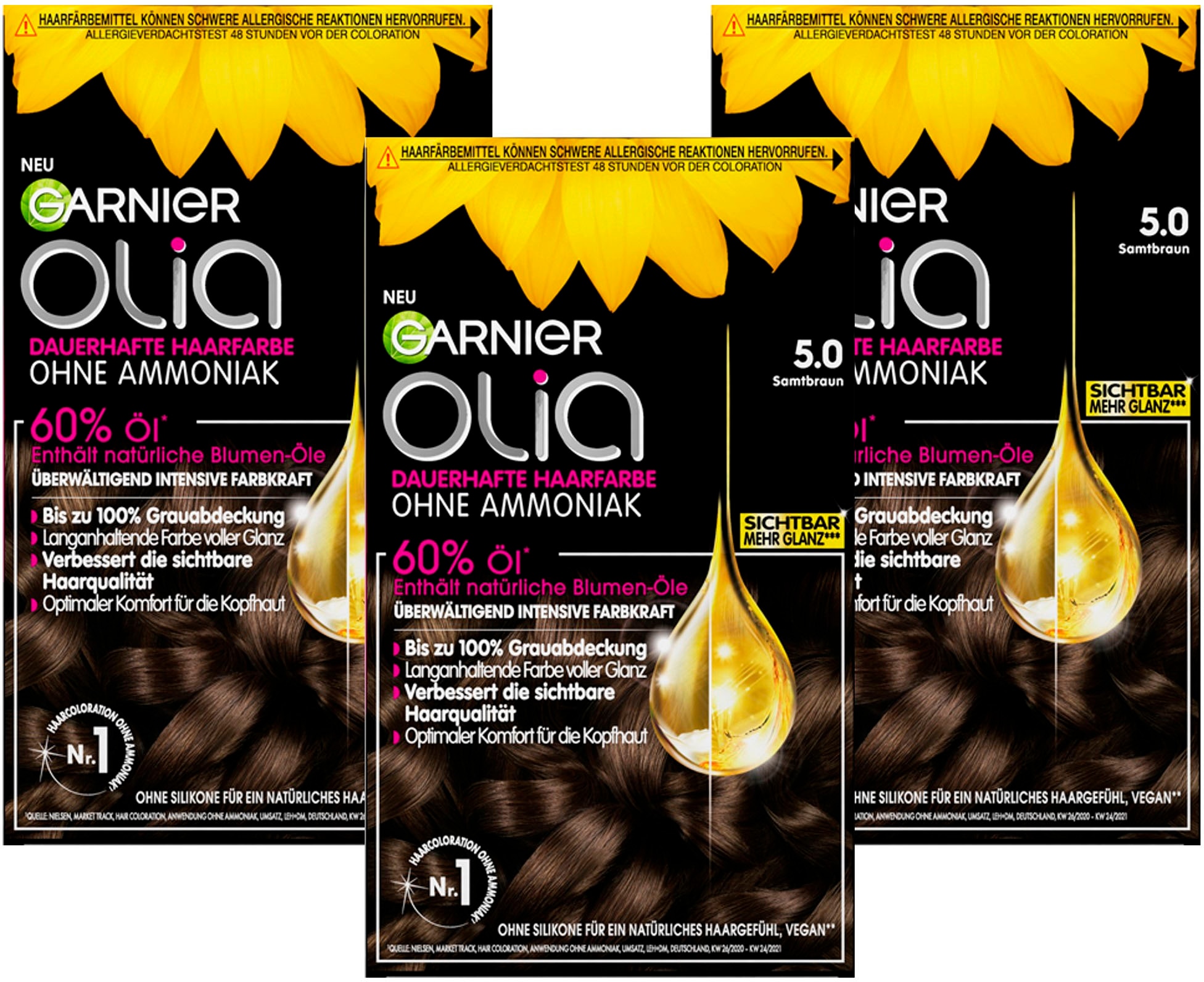 Coloration »Garnier Olia dauerhafte Haarfarbe«, (Set, 3 tlg.), mit pflegender Formel