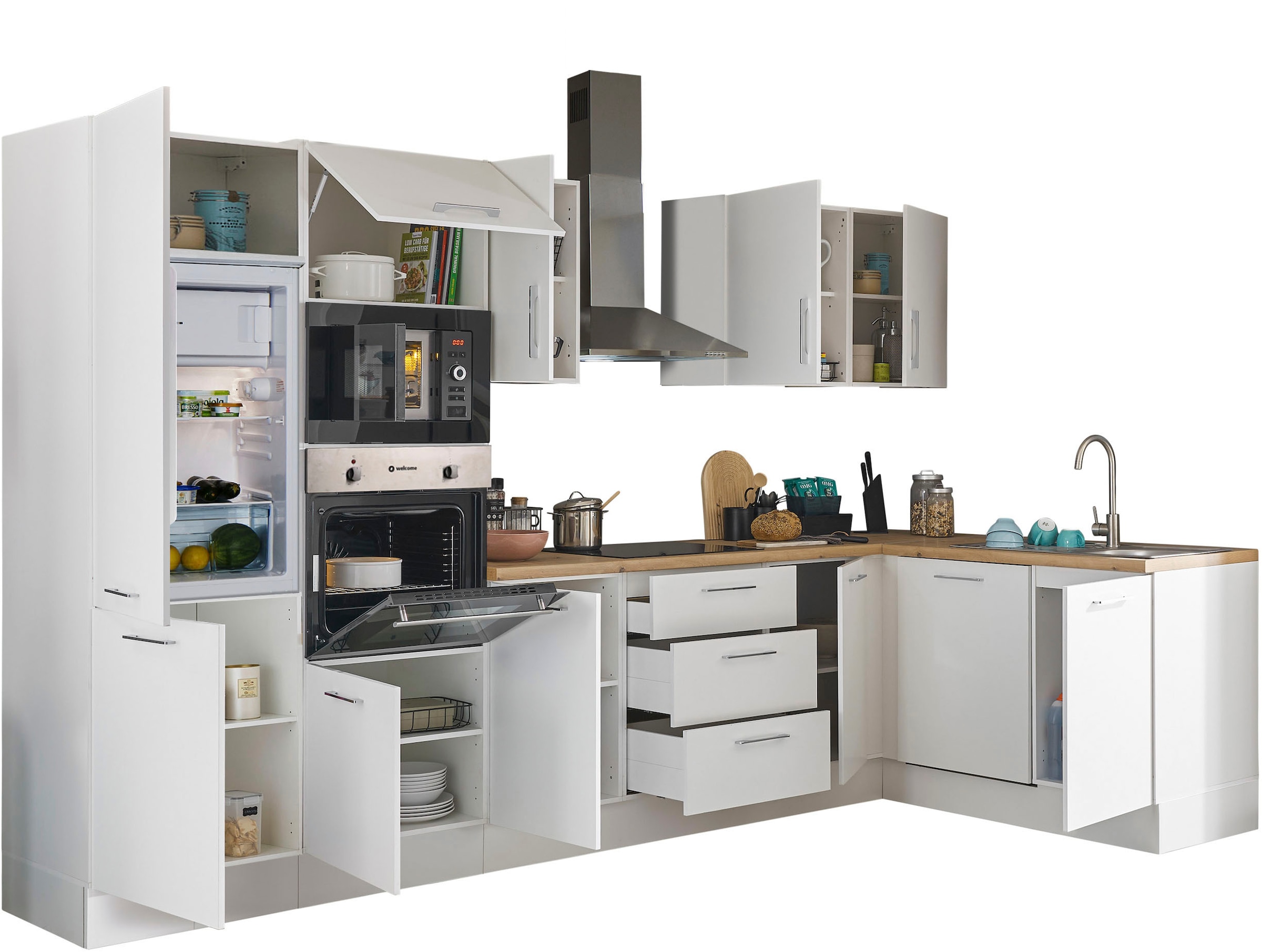 BASIC by Balculina Winkelküche »Turin«, Stellbreite 340x175 cm, wahlweise mit E-Geräten