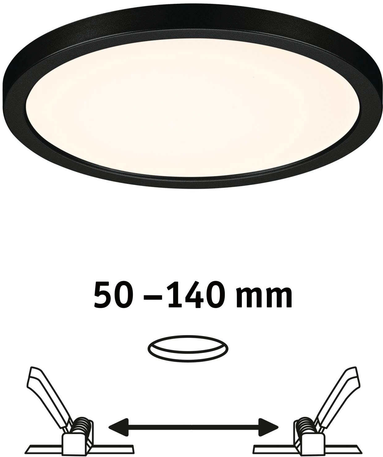 Paulmann LED Einbauleuchte »LED Einbaupanel Areo VariFit IP44 rund 175mm 3000K Schwarz«, 1 flammig, LED Einbaupanel Areo VariFit IP44 rund 175mm 3000K Schwarz