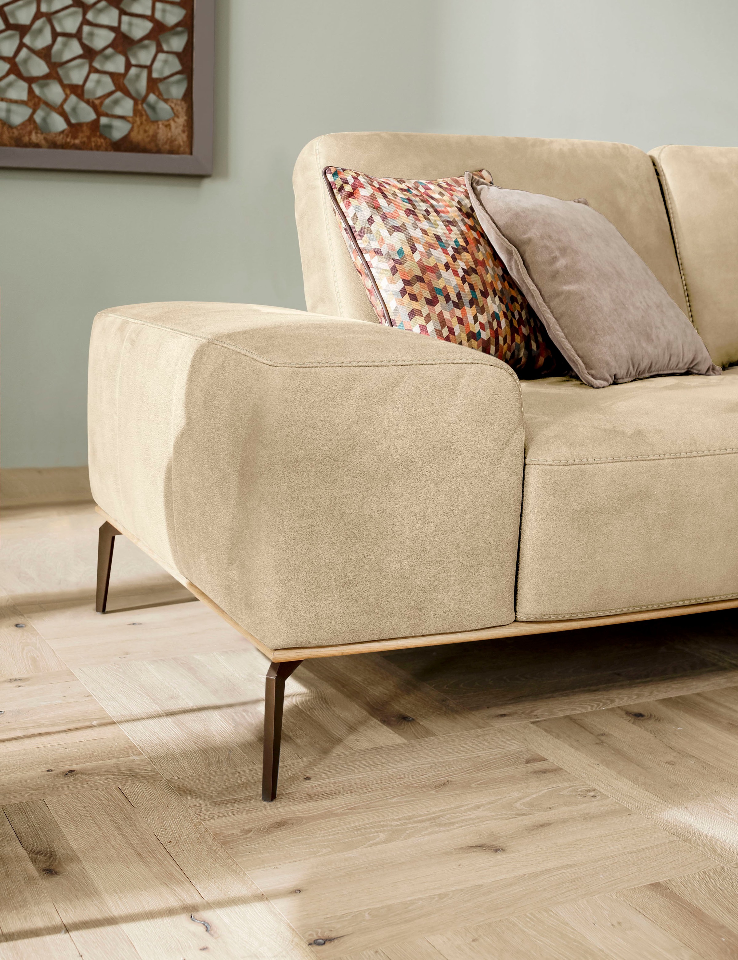 W.SCHILLIG Ecksofa »run, Designsofa mit tollem Sitzkomfort, bequem, L-Form«, mit Holzsockel, Füße in Bronze pulverbeschichtet, Breite 279 cm