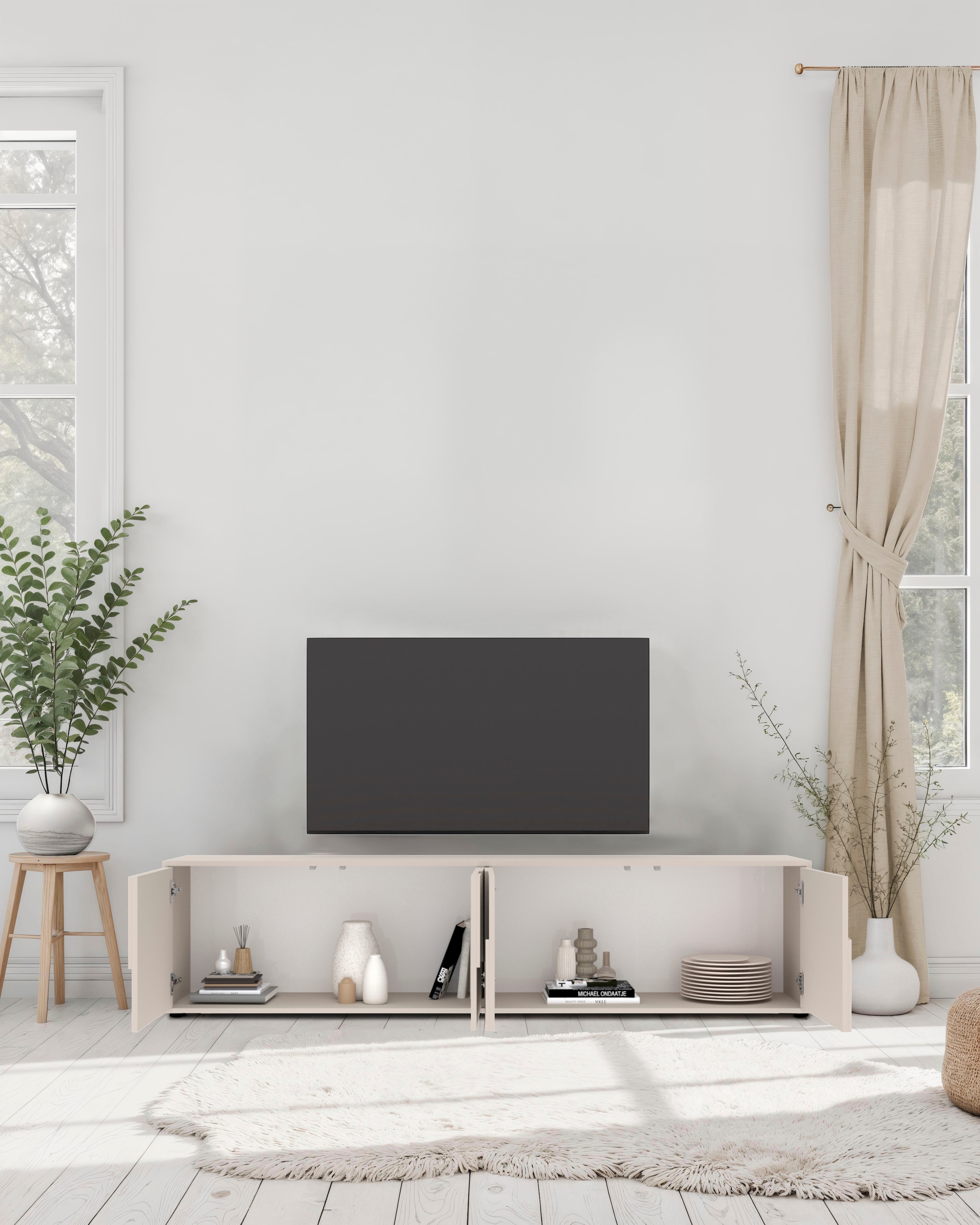 INOSIGN Lowboard »Stone, 205 cm breit, 4 Türen, TV-Schrank, TV-Kommode, Medienboard« 3D-Design, Push-to-open, Innenraum großzügig, Füße 14/2 cm wählbar