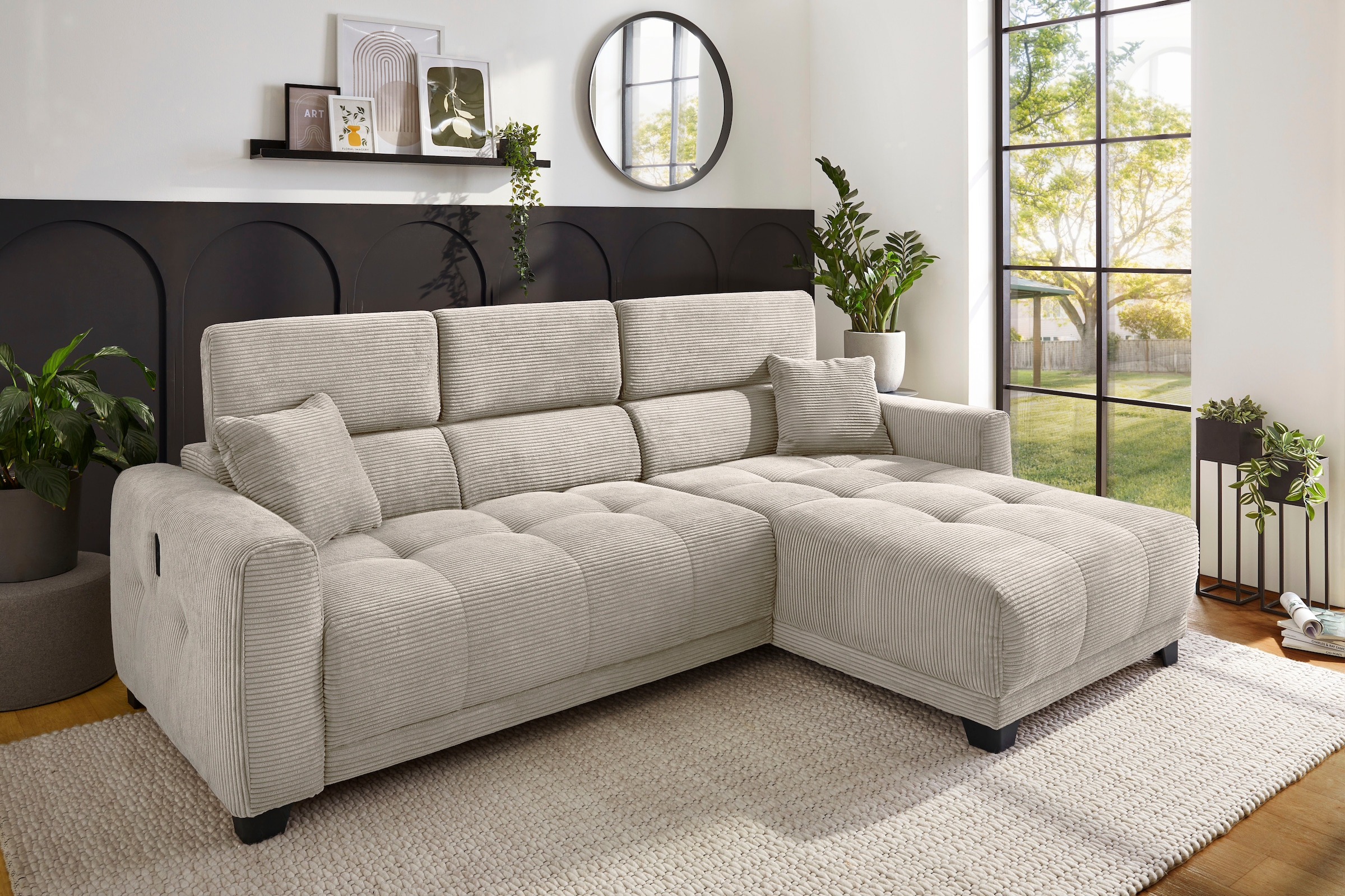 Jockenhöfer Gruppe Ecksofa »Cremona L-Form, B: 263 cm, mit 30 cm elektr. Sitztiefenverstellung« 140kg Belastbarkeit je Sitz, Kopfteilverstellung & USB-Anschluss